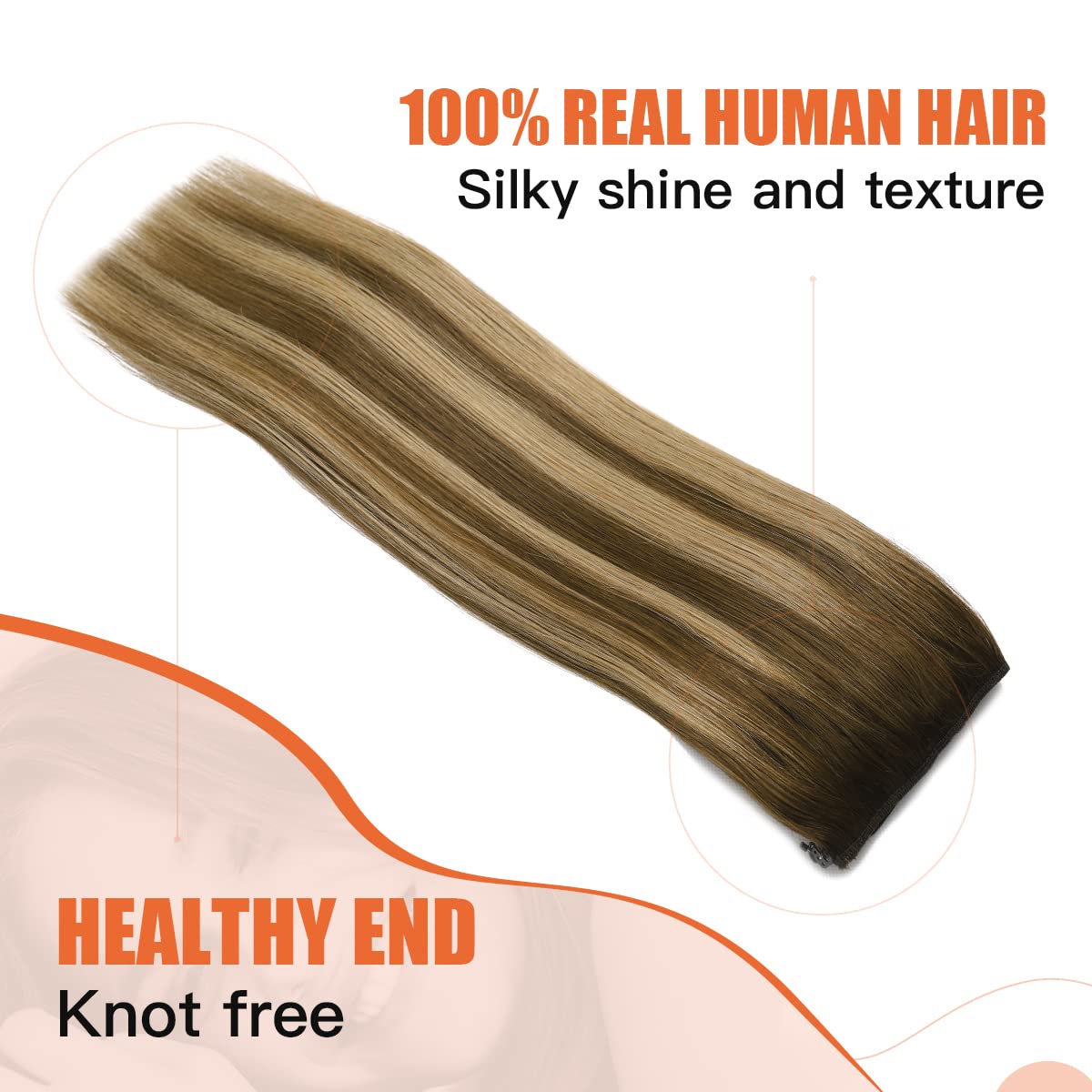 XDhair 14 Inch 70g Balayage Chocolate Brown to Caramel Blonde Invisible Wire Hair Extensions - Real Human Hair Clip-Ins (#4/27) for Daily Wear, Parties & Special Occasions