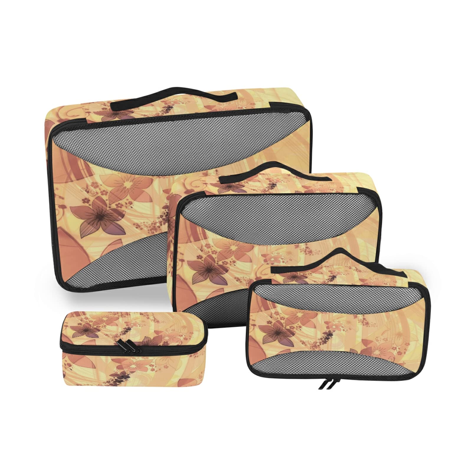Flower Wood Travel Packing Cubes Set - 4 Sizes for Luggage, Toiletry & Laundry Organization | Packable Storage Pouches for Women & Kids | Perfect for Vacations, Business Trips & Weekend Getaways