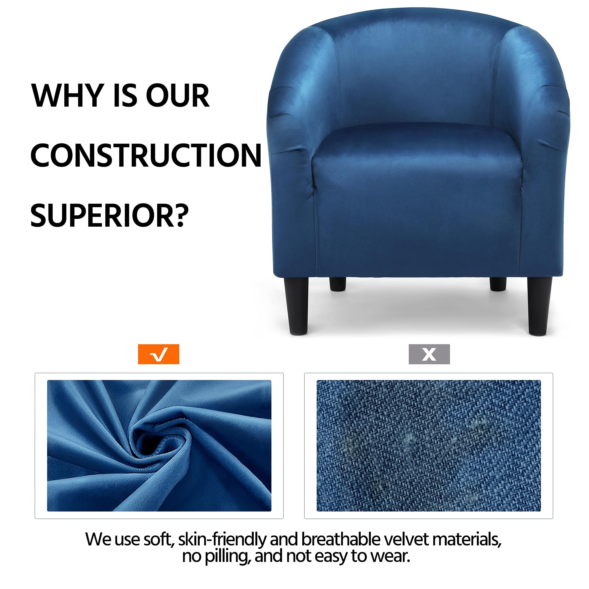 Yaheetech Modern Velvet Barrel Accent Chairs - Set of 2 Soft Padded Club Chairs with Sturdy Metal Legs for Living Room, Bedroom & Home Office - Pagoda Blue - Perfect for Reading Nooks, Lounge Areas & Guest Seating