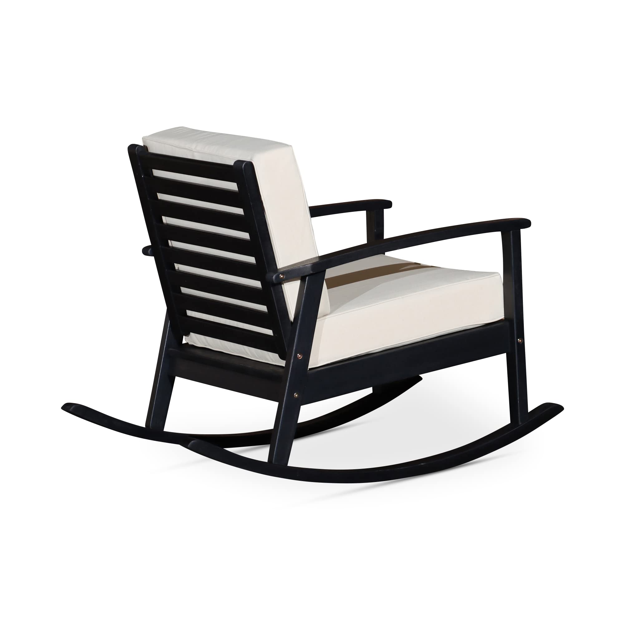 DTY Outdoor Living Longs Peak Deep Seat Eucalyptus Rocker - Espresso Finish with Navy Cushions | Patio, Garden, Porch & Deck Furniture for Relaxing Outdoors