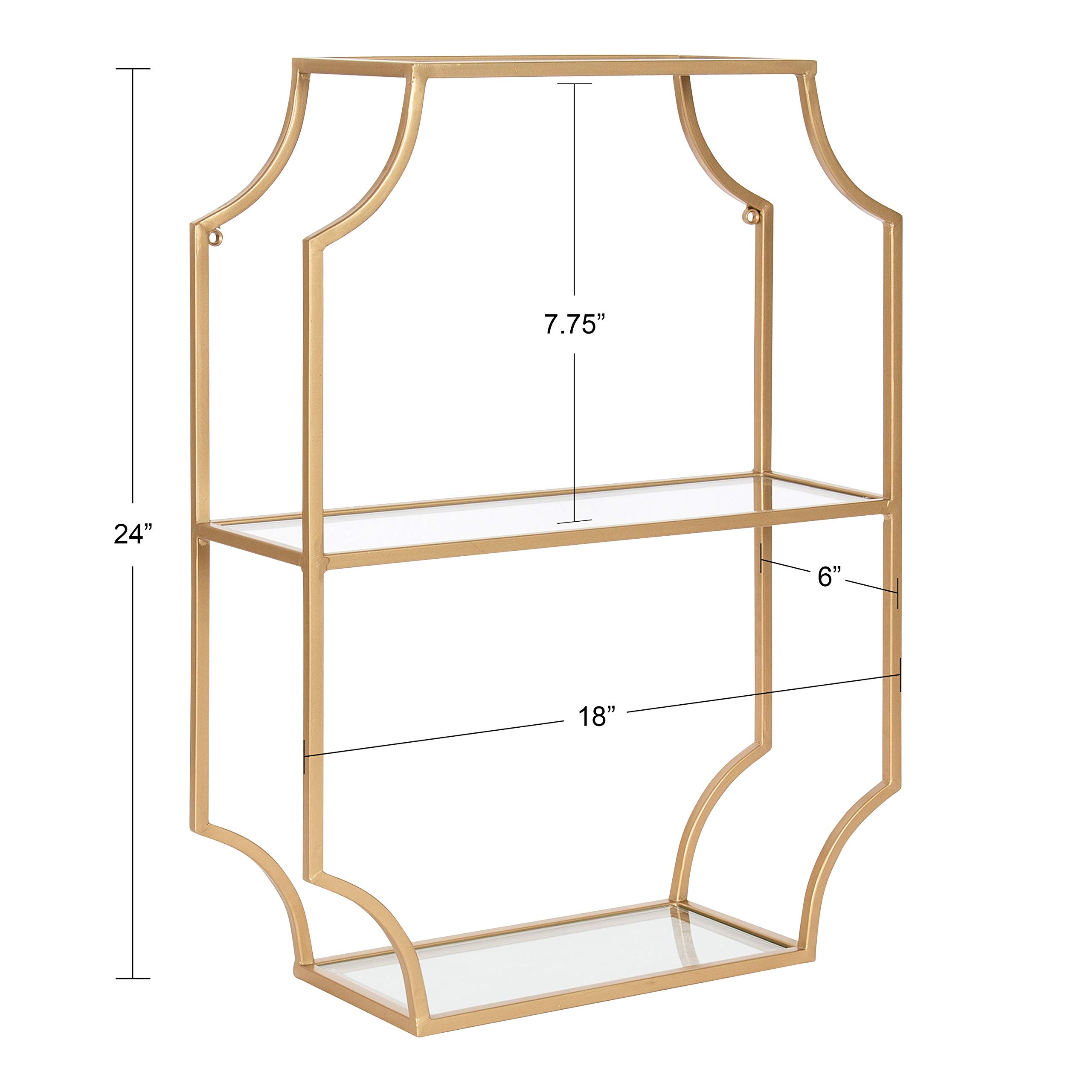 Kate and Laurel Ciel Glam Geometric Wall Shelf - 18x24 Inches, Gold Decorative Shelf for Storage & Display - Perfect for Living Room, Bedroom, or Office Decor