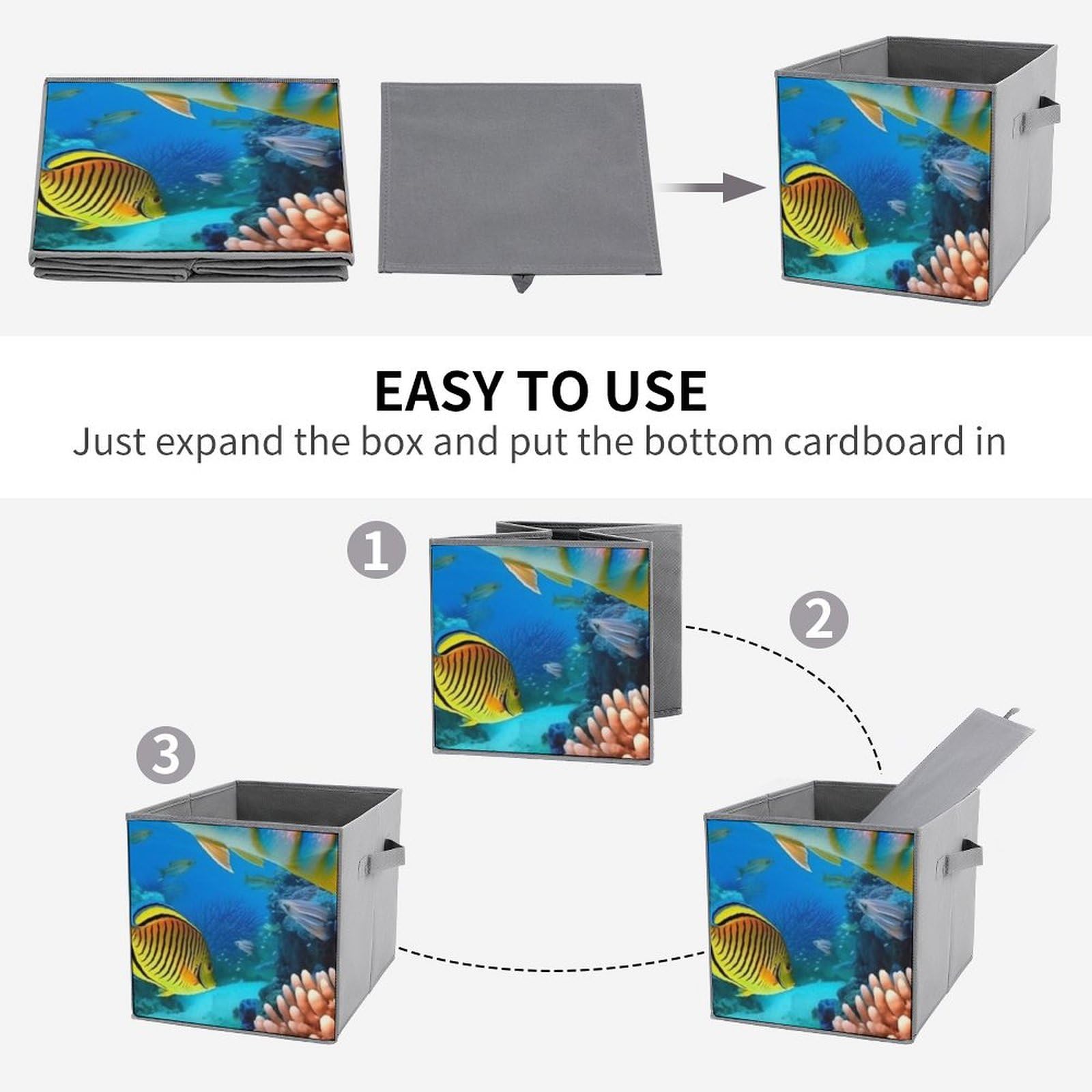 6-Pack Collapsible Storage Baskets with Handles - Large Closet Organizer for Clothes, Toys & Home Organization | Durable Fish-Themed Storage Bins for Bedroom, Bathroom & Kids Room