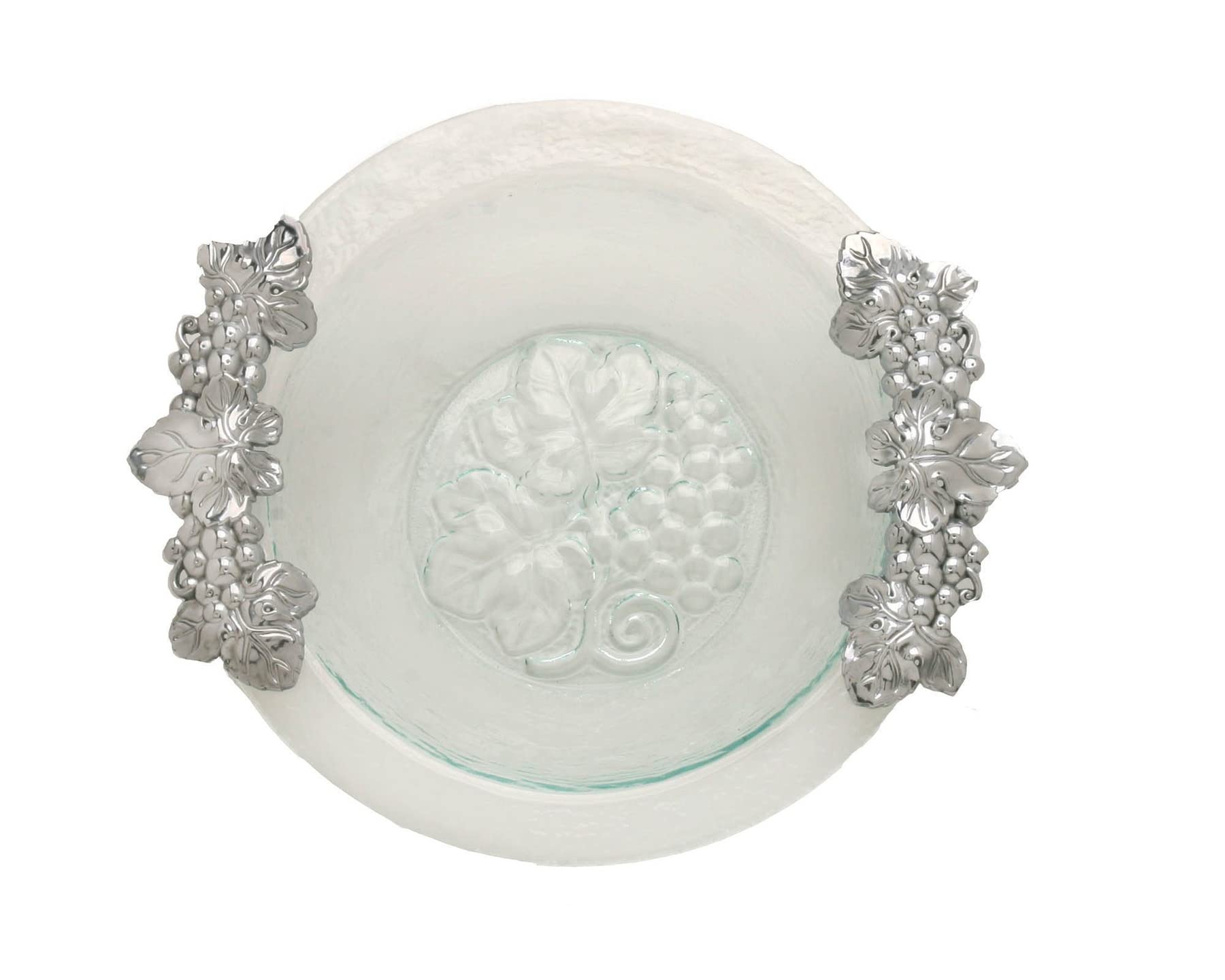 Arthur Court Designs 16 Inch Grape Pattern Glass & Aluminum Salad Bowl - Elegant Serving Bowl for Parties, Entertaining & Holiday Gatherings