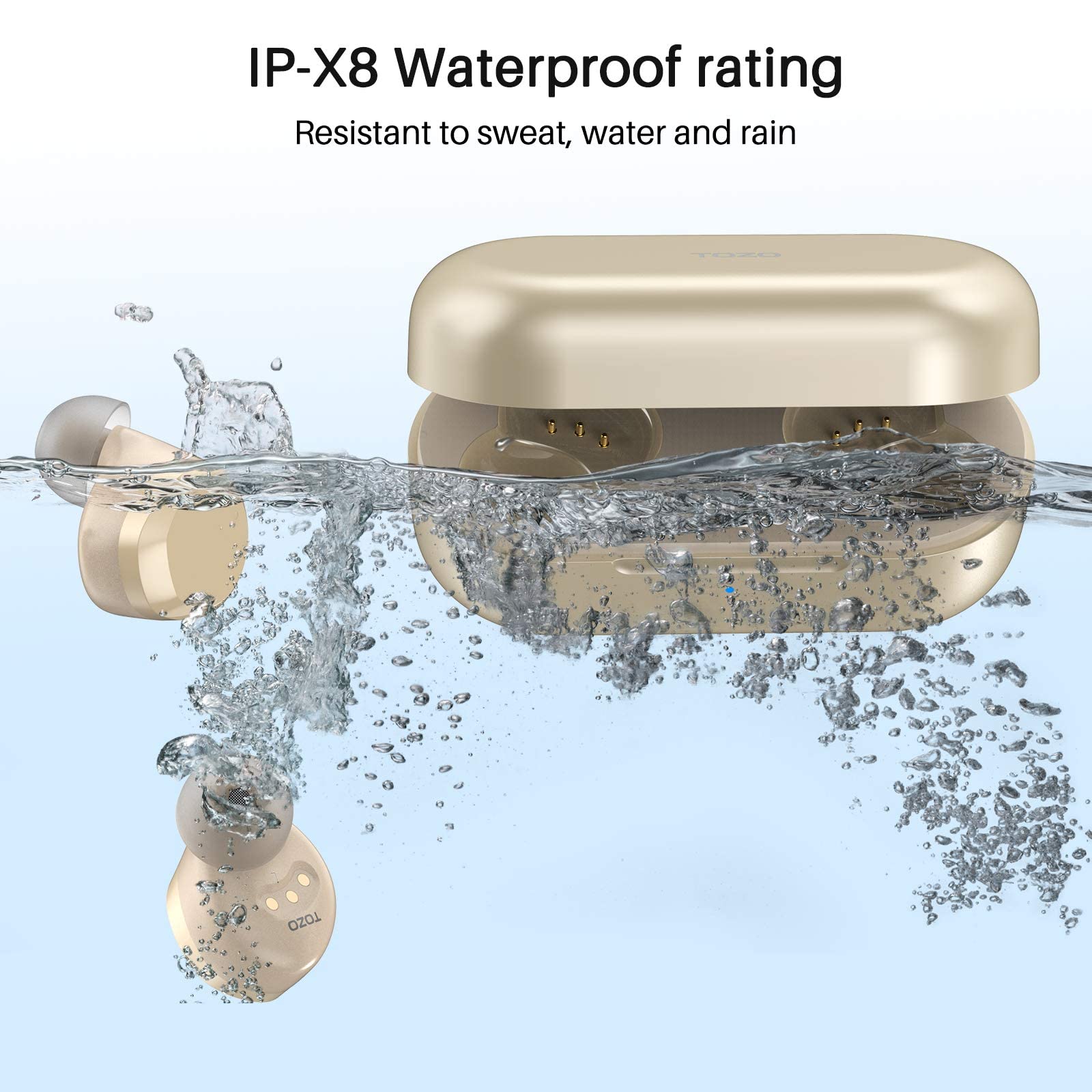 TOZO T12 Wireless Earbuds Bluetooth 5.3 Headphones with Wireless Charging Case, Hi-Fi Stereo Sound, IPX8 Waterproof, Built-in Mic, LED Display - Perfect for Gym, Running & Travel (Renewed, Champagne Gold)