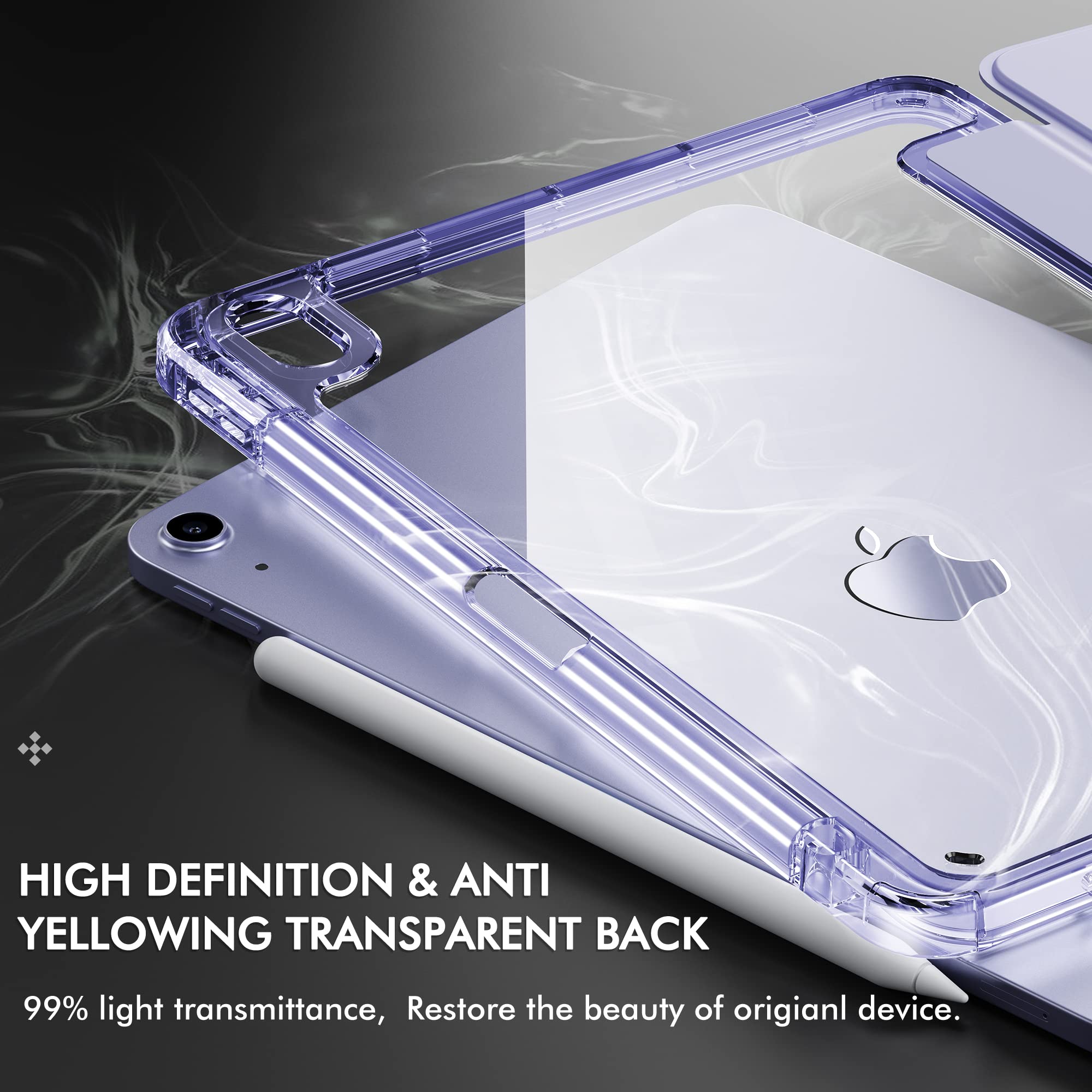 INFILAND iPad Air 11 inch Case (2024 M2/2025 M3) & iPad Air 10.9 inch Case (4th/5th/6th/7th Gen) - Clear Shockproof Protective Cover with Pencil Holder - English Lavender - Perfect for Work, School & Travel Protection