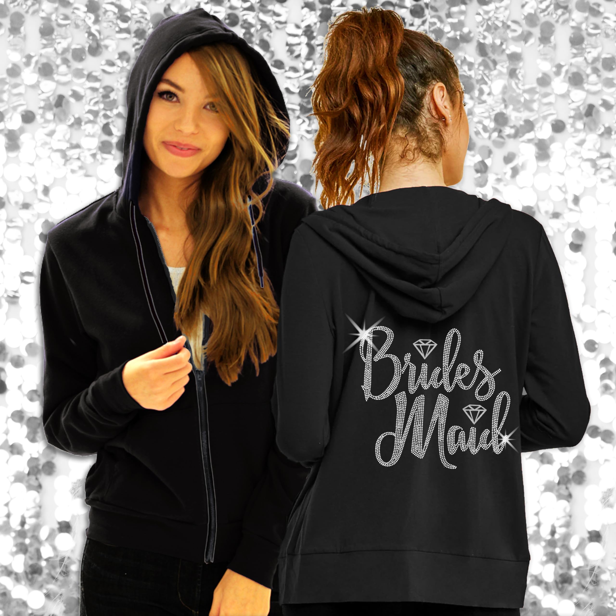 Sparkling Rhinestone Bride Sweatshirt - Bride to Be Zip Up Hoodie for Bridal Shower, Bachelorette Party & Spa Day - Comfortable Wedding Party Jacket for Pre-Wedding Celebrations