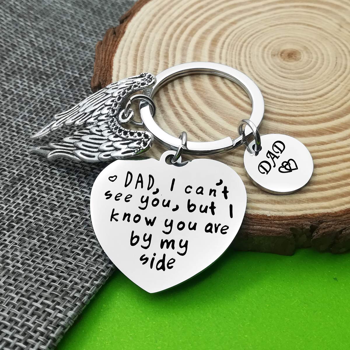 Memorial Keychain for Loss of Dad - Sympathy Gift for Father's Day, Bereavement Jewelry Keyring with 'I Can't See You But I Know You're By My Side' Engraving - Perfect Remembrance Gift for Grieving Son or Daughter - Use for Keys, Purse, or as a Comforting Keepsake