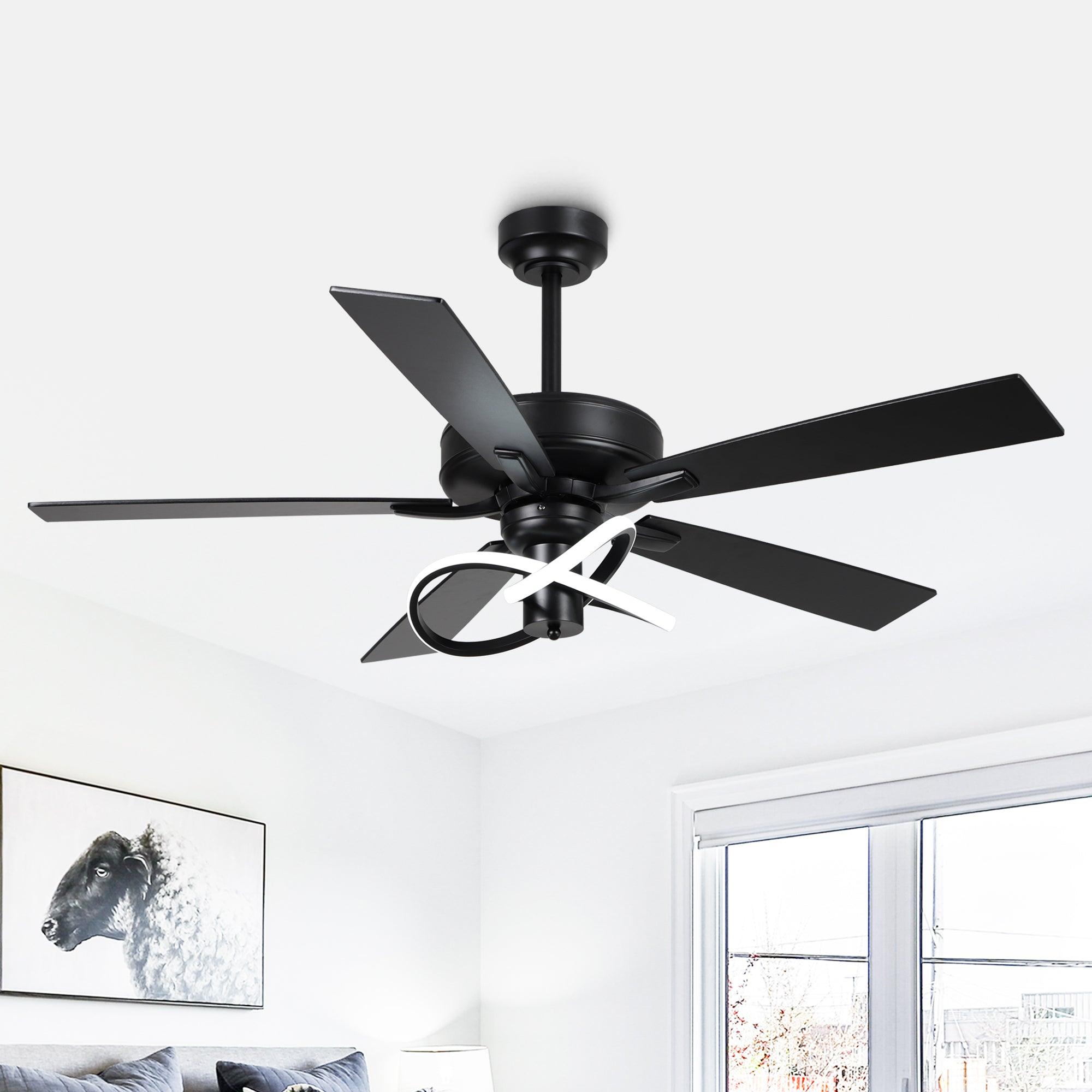 52 Inch Oregon DC Motor Modern Downrod Ceiling Fan with LED Light - Energy Efficient Quiet Operation for Living Room, Bedroom, and Office
