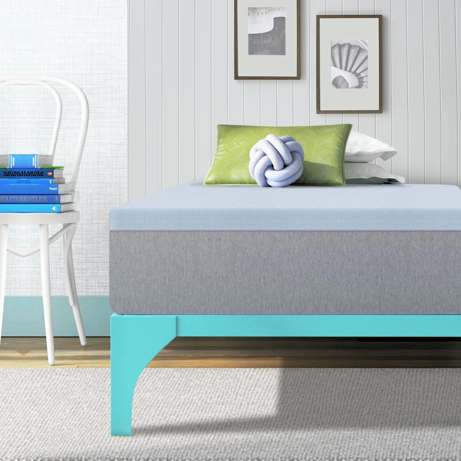 3 Inch Cooling Gel Memory Foam Mattress Topper - Ventilated Design for Pressure Relief & Temperature Regulation - CertiPUR-US Certified Full Size Mattress Pad - Perfect for Hot Sleepers & Back Pain Relief - Blue