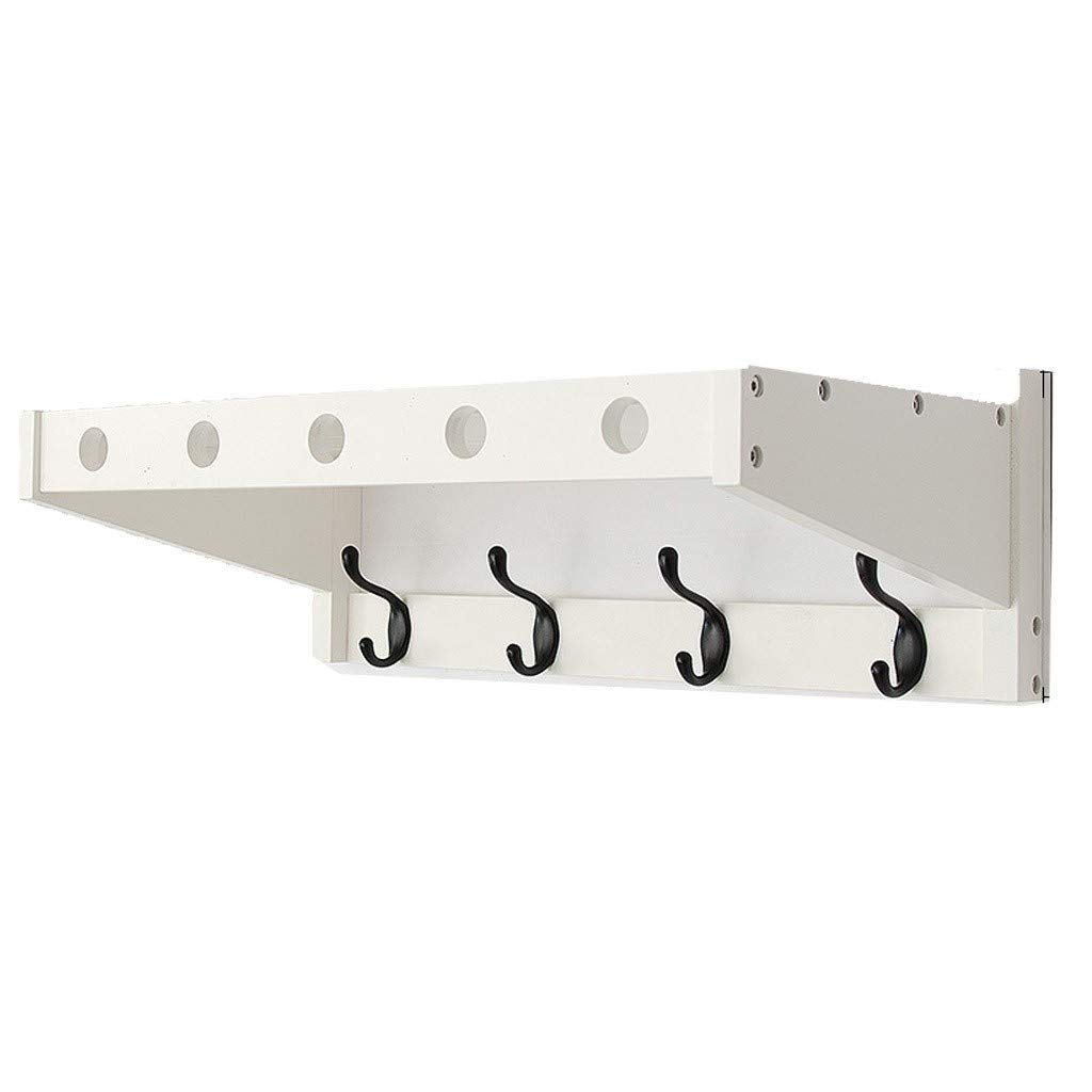 Modern Wooden Wall Mounted Coat Rack with Storage Shelf - Multi-Functional Hooks for Clothes, Keys, Towels & Robes - Space Saving Entryway, Kitchen & Bathroom Organizer (White) - Perfect for Small Apartments & Closet Organization