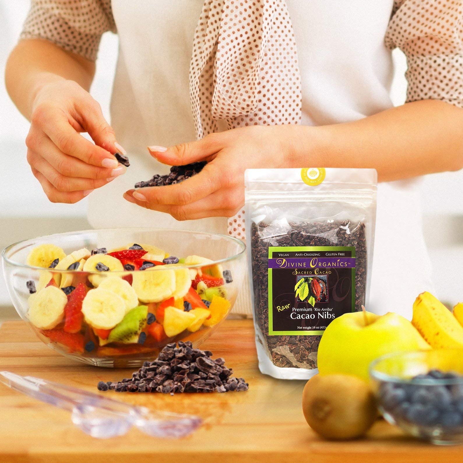 Divine Organics Raw Cacao Nibs 16oz - USDA Certified Organic Premium Rio Arriba Cacao - High in Magnesium & Antioxidants - Perfect for Smoothies, Baking, Snacks, Salads & Trail Mixes - Healthy Chocolate Chips Alternative - Great for Energy Boosting & Healthy Desserts