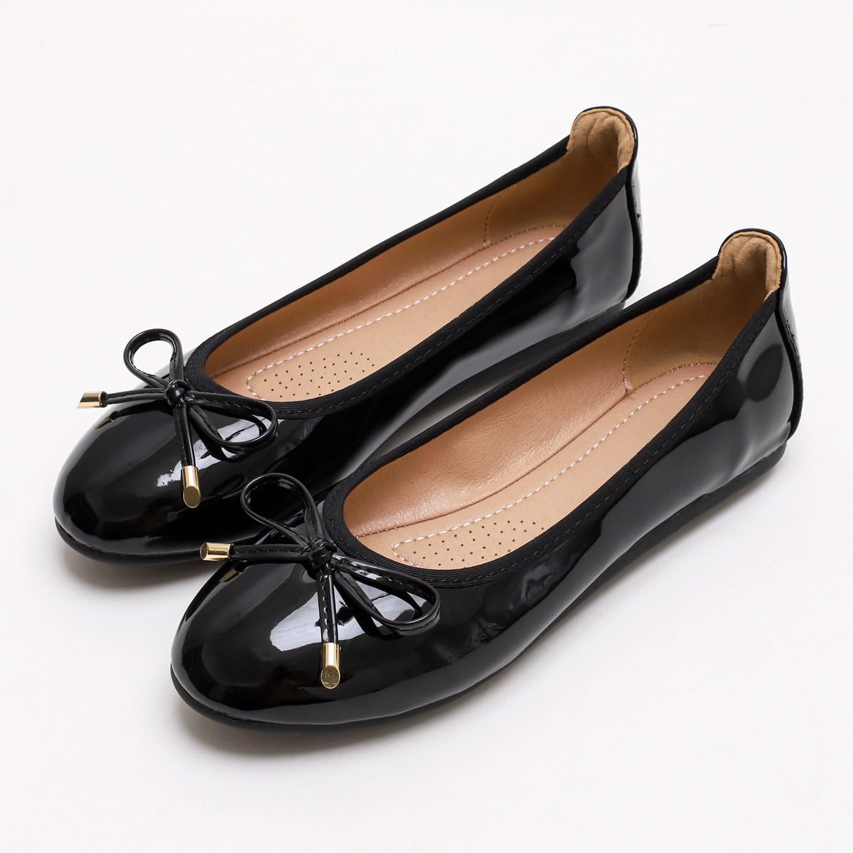 JiangWei Shu Women's Bow Knot Ballet Flats - PU Slip On Round Toe Walking Shoes for Women - Comfortable & Stylish Black Flats - US Size 10.5 - Perfect for Office, Casual Wear & Daily Walking