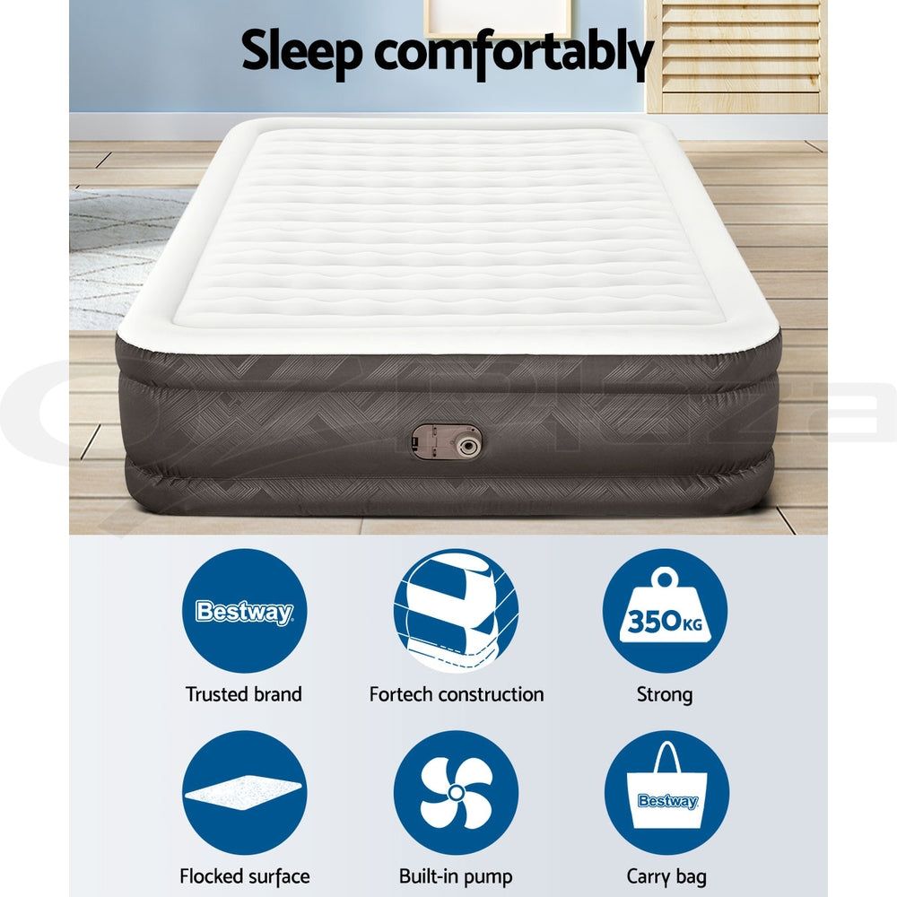 Bestway Queen Size Air Mattress with Built-in Pump - Inflatable Camping Bed for Indoor & Outdoor Use - Perfect for Guests, Travel, and Camping Trips