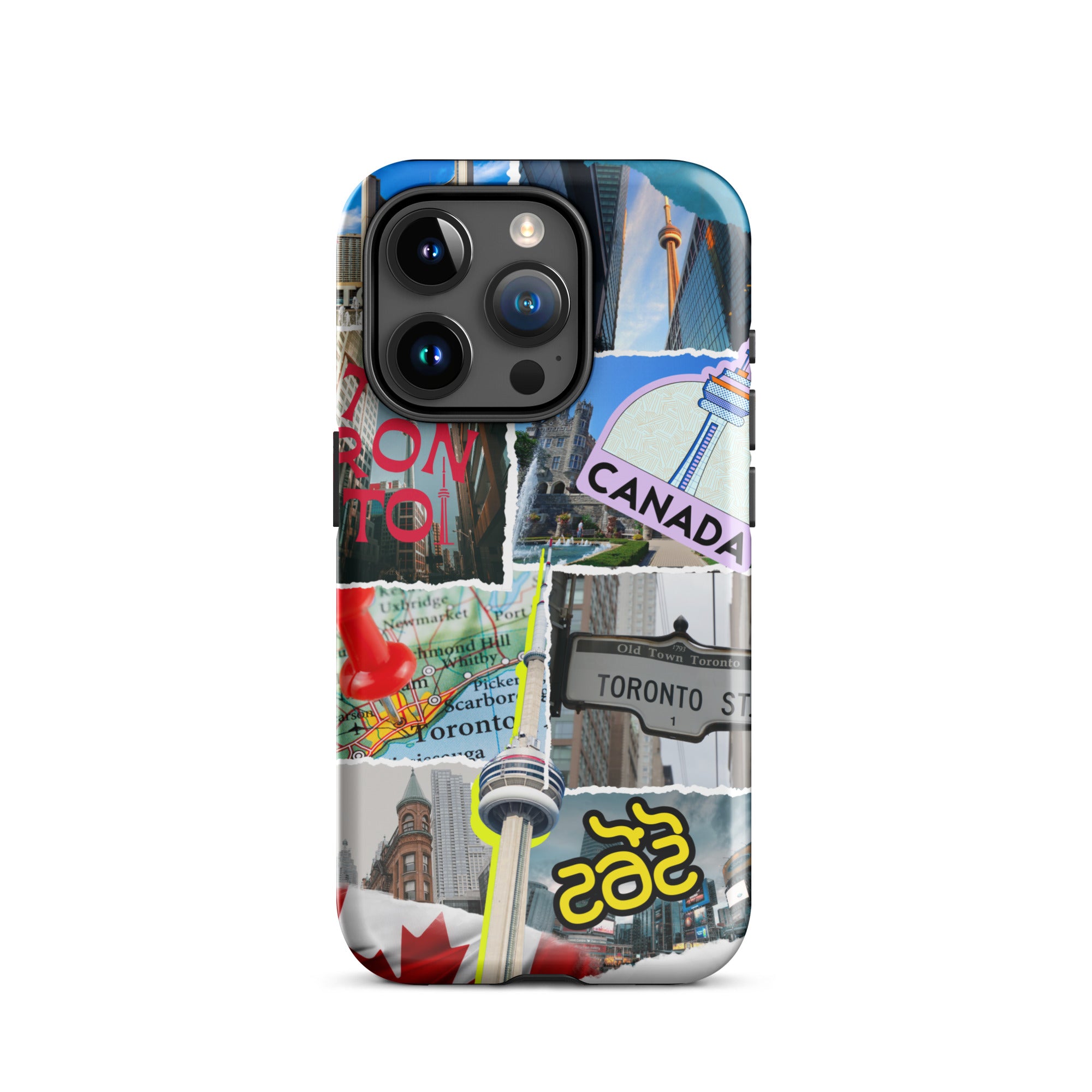 Premium Toronto Skyline Collage iPhone Case - Durable Protective Cover for iPhone 12/13/14/15 Pro Max - Perfect Gift for Travel Lovers & Cityscape Enthusiasts (Use at Home, Office or While Traveling)