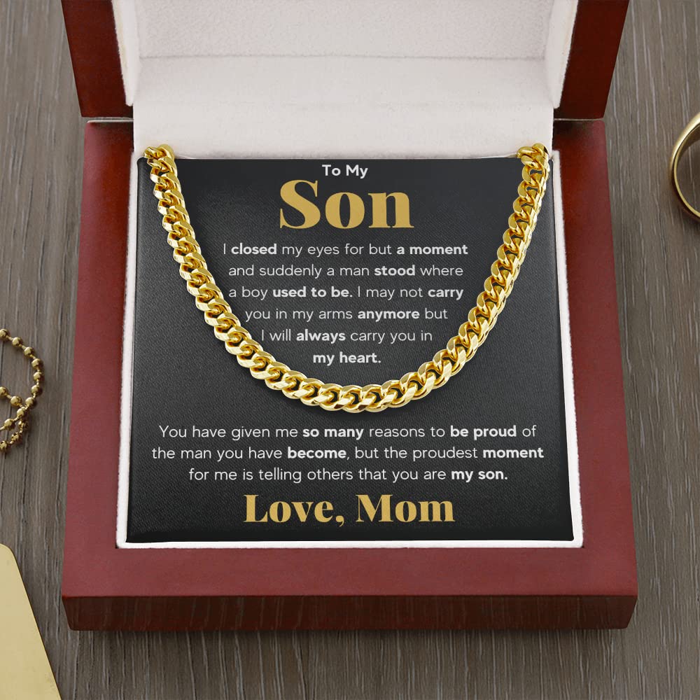 Mom & Son Necklace Gift - Cuban Link Chain for Birthday, Graduation, Christmas - Family Jewelry Present