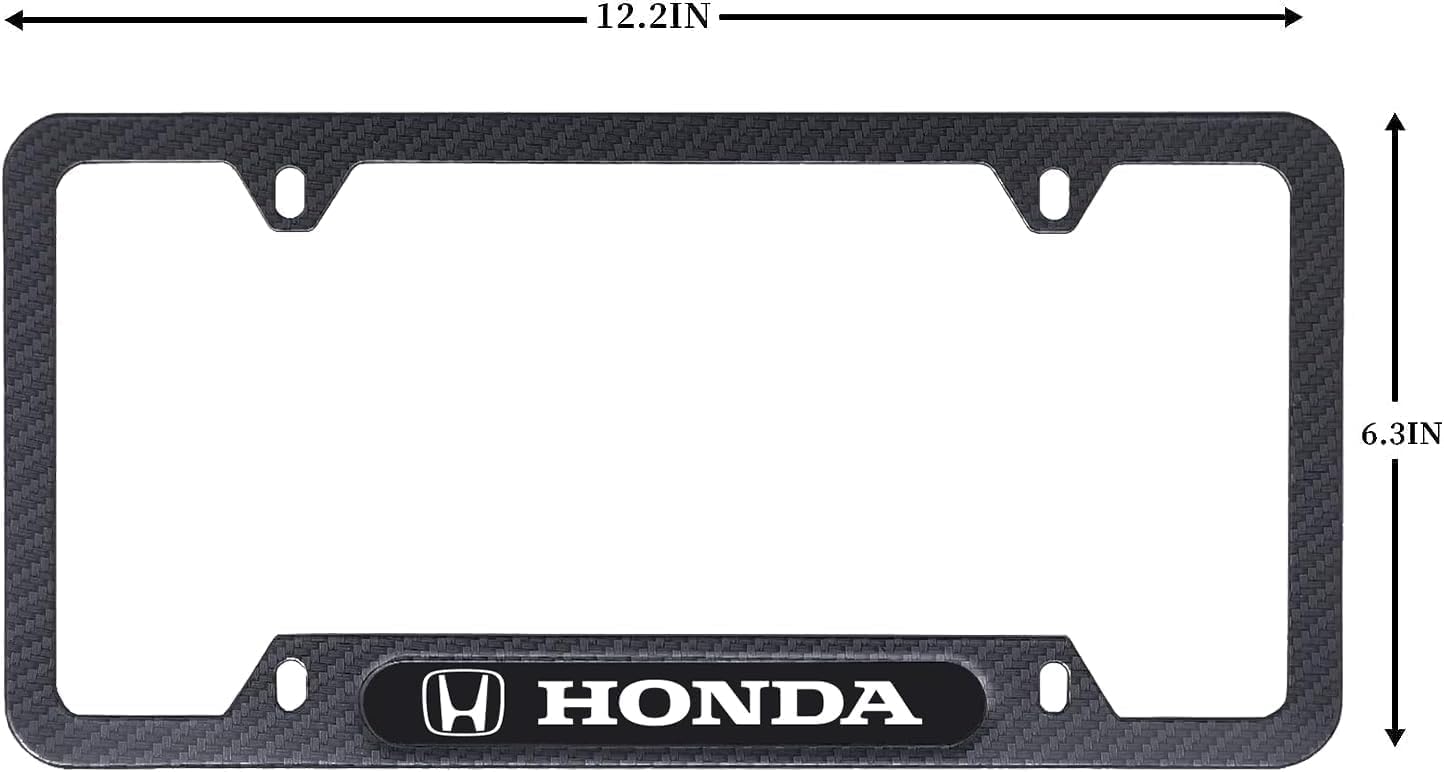 Black Matte Carbon Fiber License Plate Frames for Honda - 2 Pack Durable Aluminum License Plate Holder Fits All Standard US Plates, Rustproof & Weatherproof Car Accessories with Mounting Hardware (Perfect for Honda Civic, Accord, CR-V & Other Models)