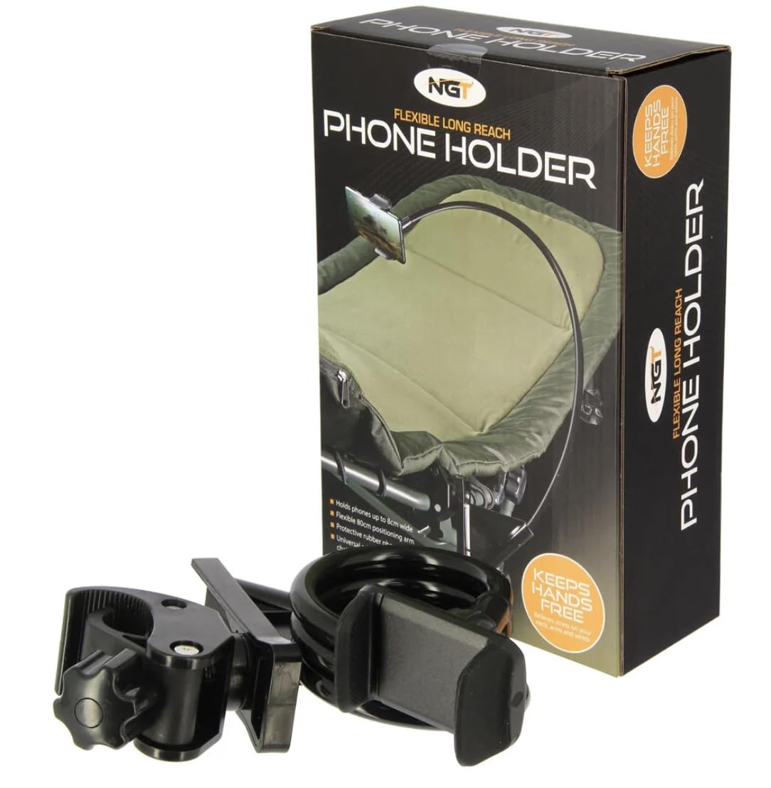 NGT Universal Phone Holder with Chair Mount & Flexible Arm - Boat, Car, Office, Home Use - Compatible with All Smartphones