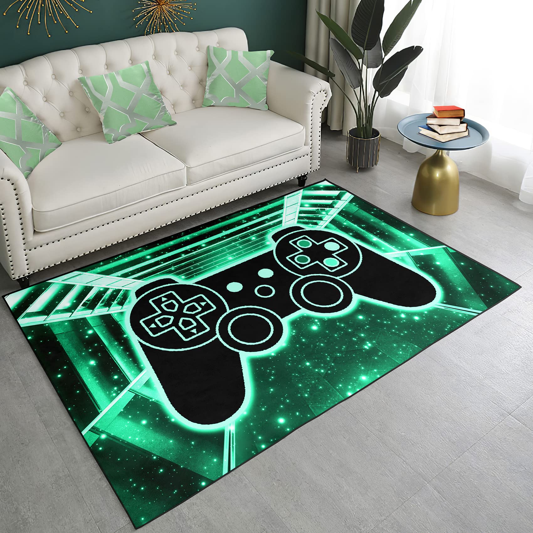 Boys Game Room Rug with Controller Design - Hyperspace Printed Gaming Carpet for Teen Bedroom & Living Room | Durable Floor Mat for Gaming Setup & Home Decor