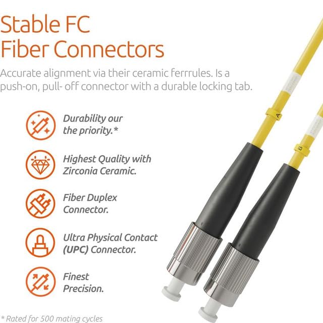 BEYONDTECH OS1 9/125 Duplex Single Mode Fiber Patch Cable FC to FC - 50m (164ft) LSZH 3.0mm - TAA Compliant for Data Centers, Telecom Networks & High-Speed Internet Connections