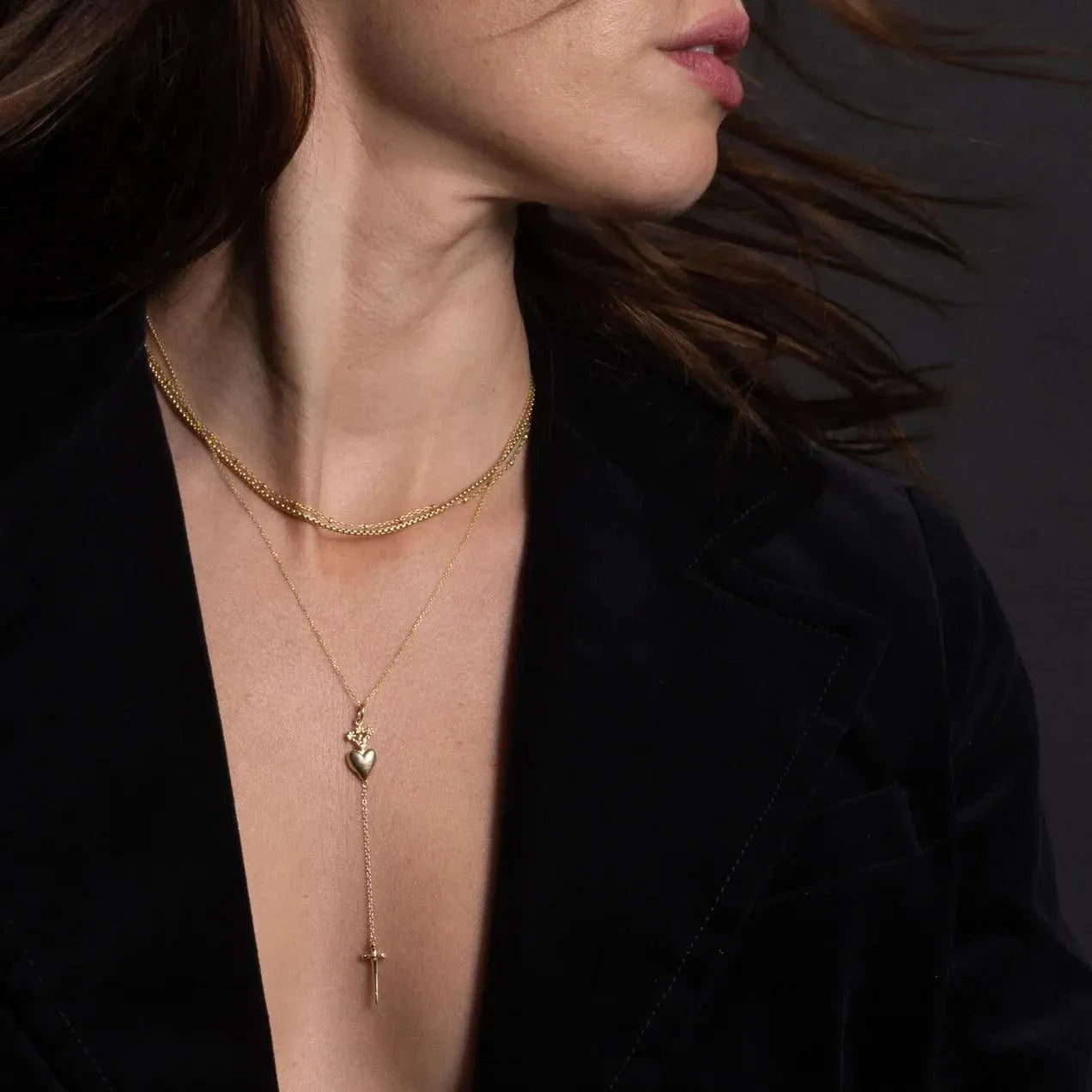 Sacred Heart Drop Pendant Necklace - Elegant Religious Jewelry for Women, Sterling Silver Cross Necklace, Perfect for Gifts, Baptism, First Communion & Everyday Wear