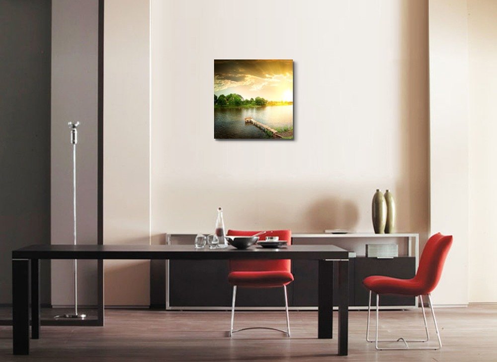 Lake in The Evening Canvas Prints - 24x24 Inch Wall Art Decor for Living Room, Bedroom & Office - Stretched & Framed Ready to Hang