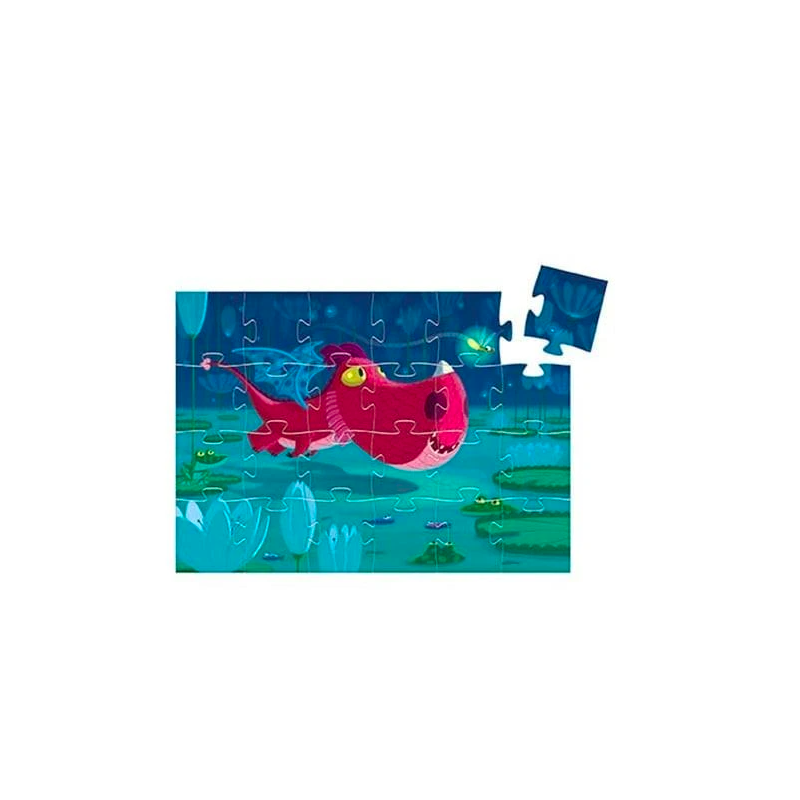 Djeco Edmund The Dragon Silhouette Puzzle - Wooden Animal Jigsaw for Kids Ages 3-5, Educational Montessori Toy for Preschool Learning & Bedtime Storytime Play