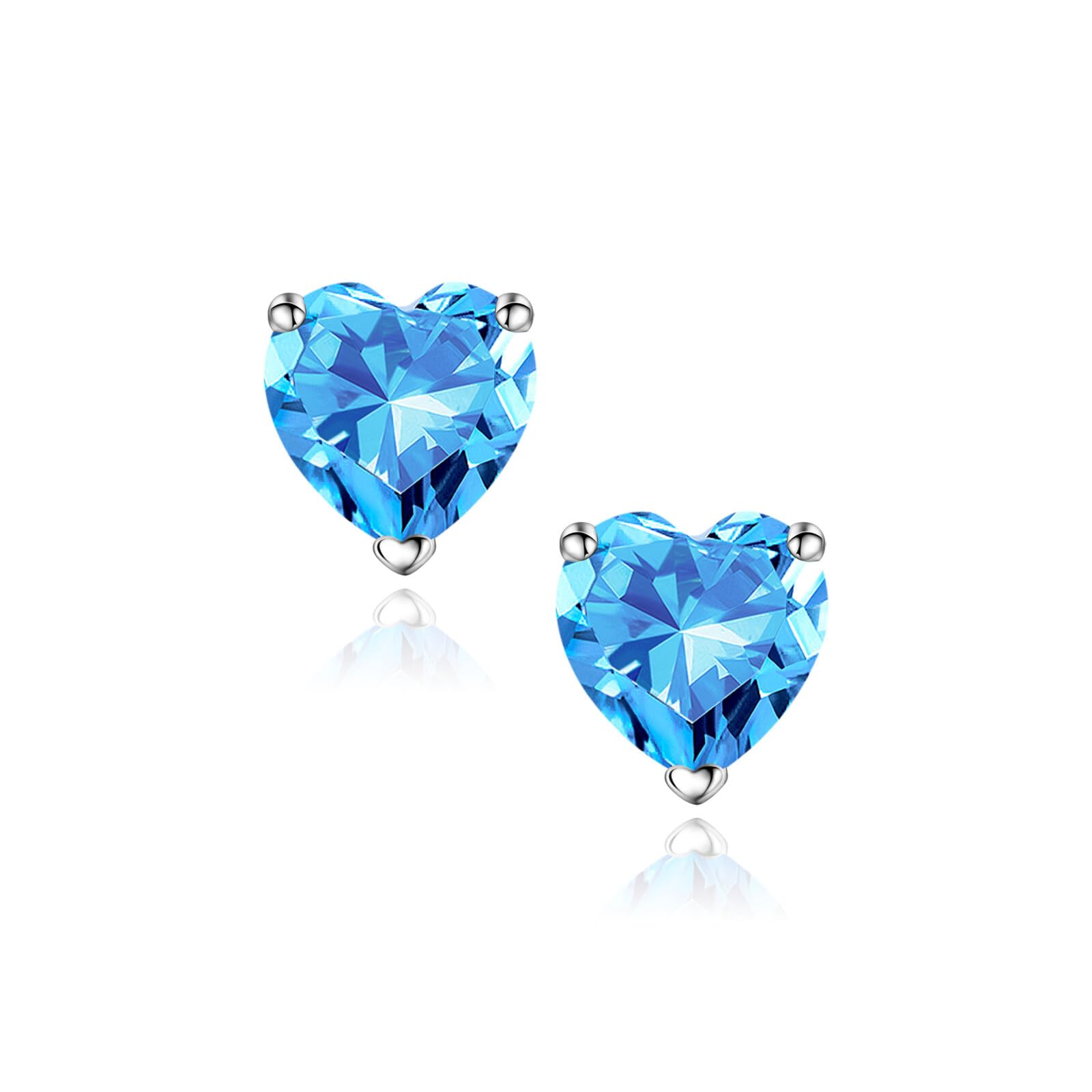SMILEST 925 Sterling Silver Heart Birthstone Earrings for Women - Dainty Stud Earrings Jewelry Gifts for Wife, Mom, Girlfriend | Perfect for Anniversary, Birthday, Valentine's Day & Everyday Wear