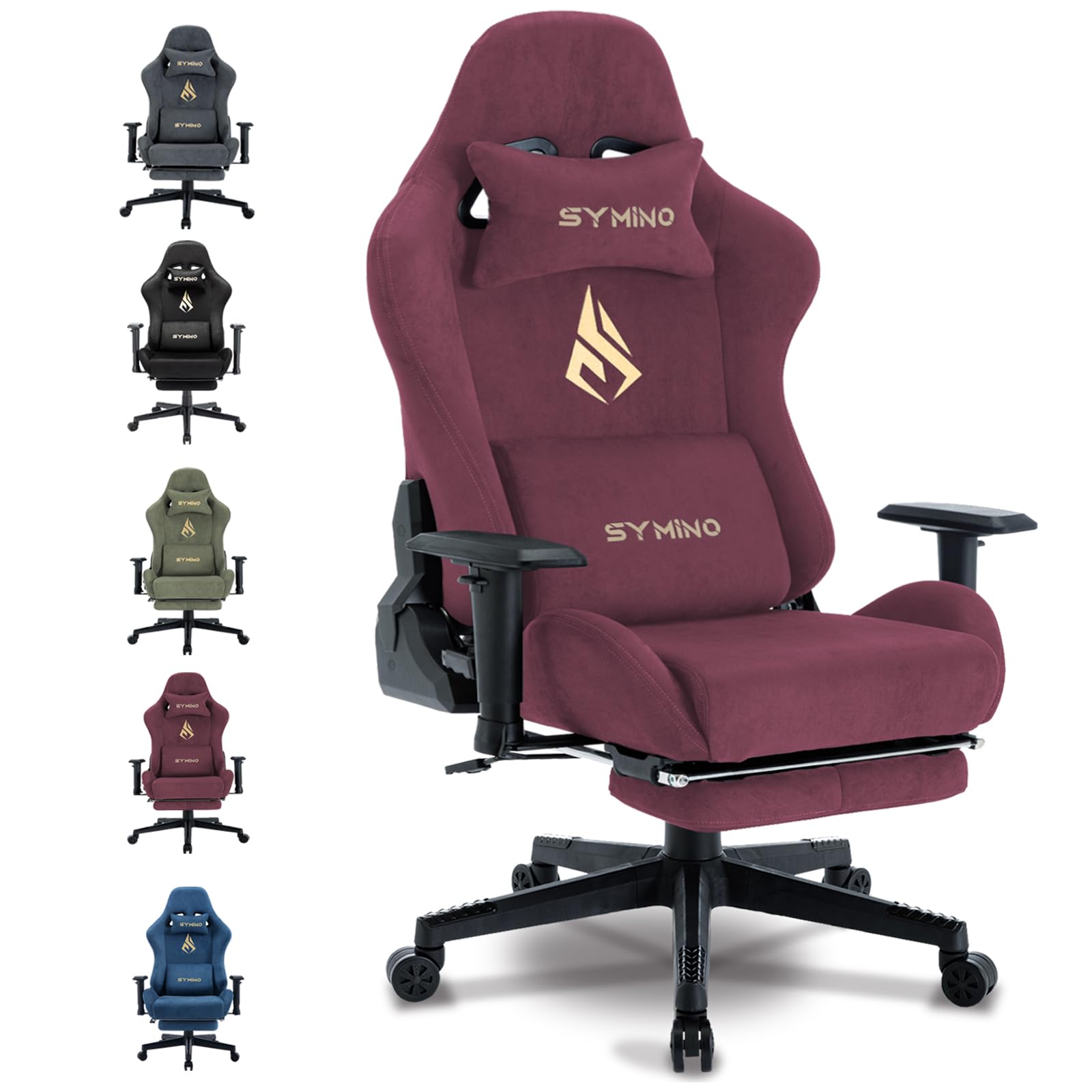 Symino Ergonomic Gaming Chair - Breathable High-Quality Fabric Office Chair with Adjustable Height, 360° Rotation & Footrest - Soft Fur-Like Comfort for PC Gaming & Work - Perfect for Home Office, Streaming & Esports