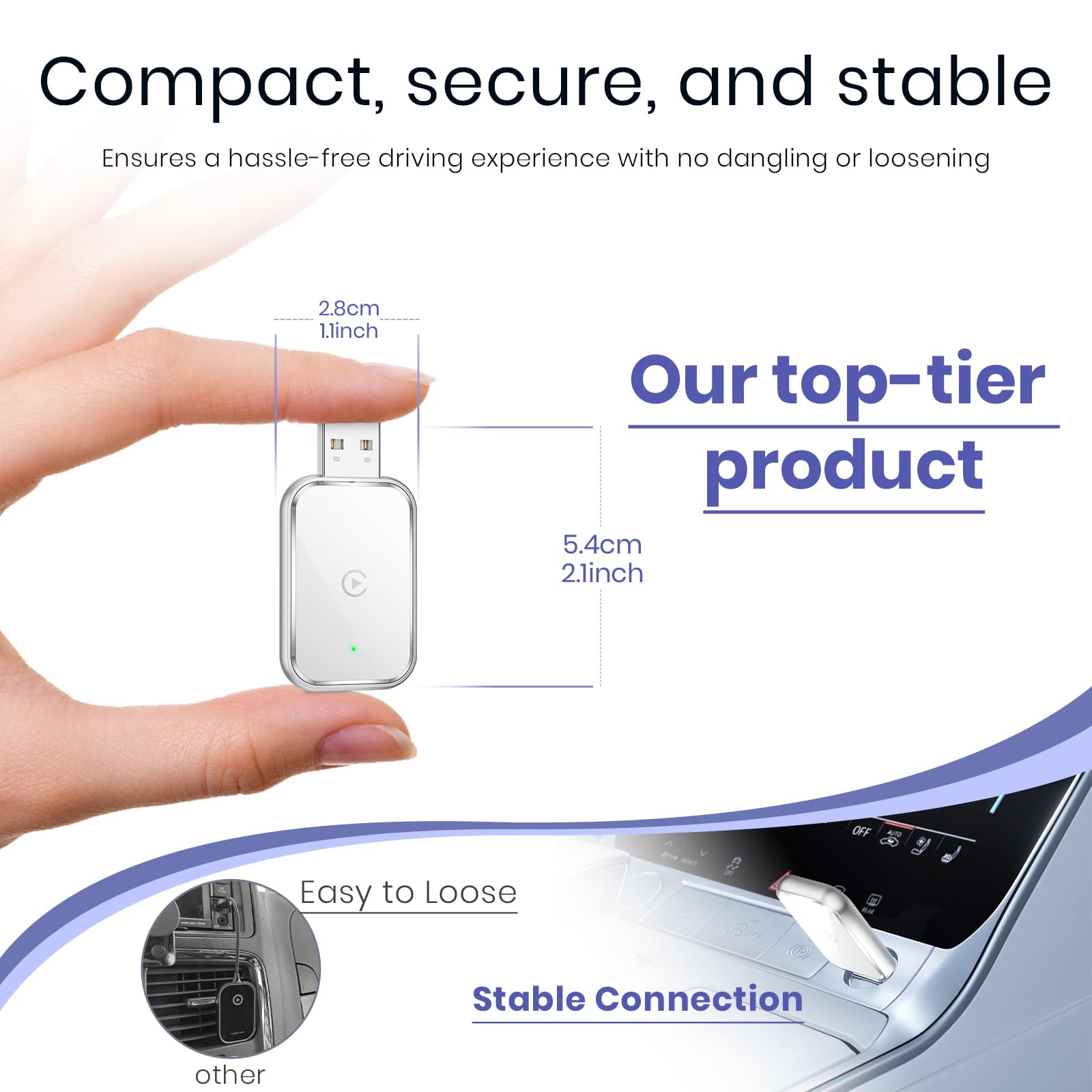 Wireless CarPlay Adapter for iPhone - Convert Wired to Wireless Apple CarPlay Dongle - Mini USB & USB-C/Type-C Adapter with Extension Cable - Fast & Stable Connection - No Delay - White - Perfect for Commuting, Road Trips & Hands-Free Driving