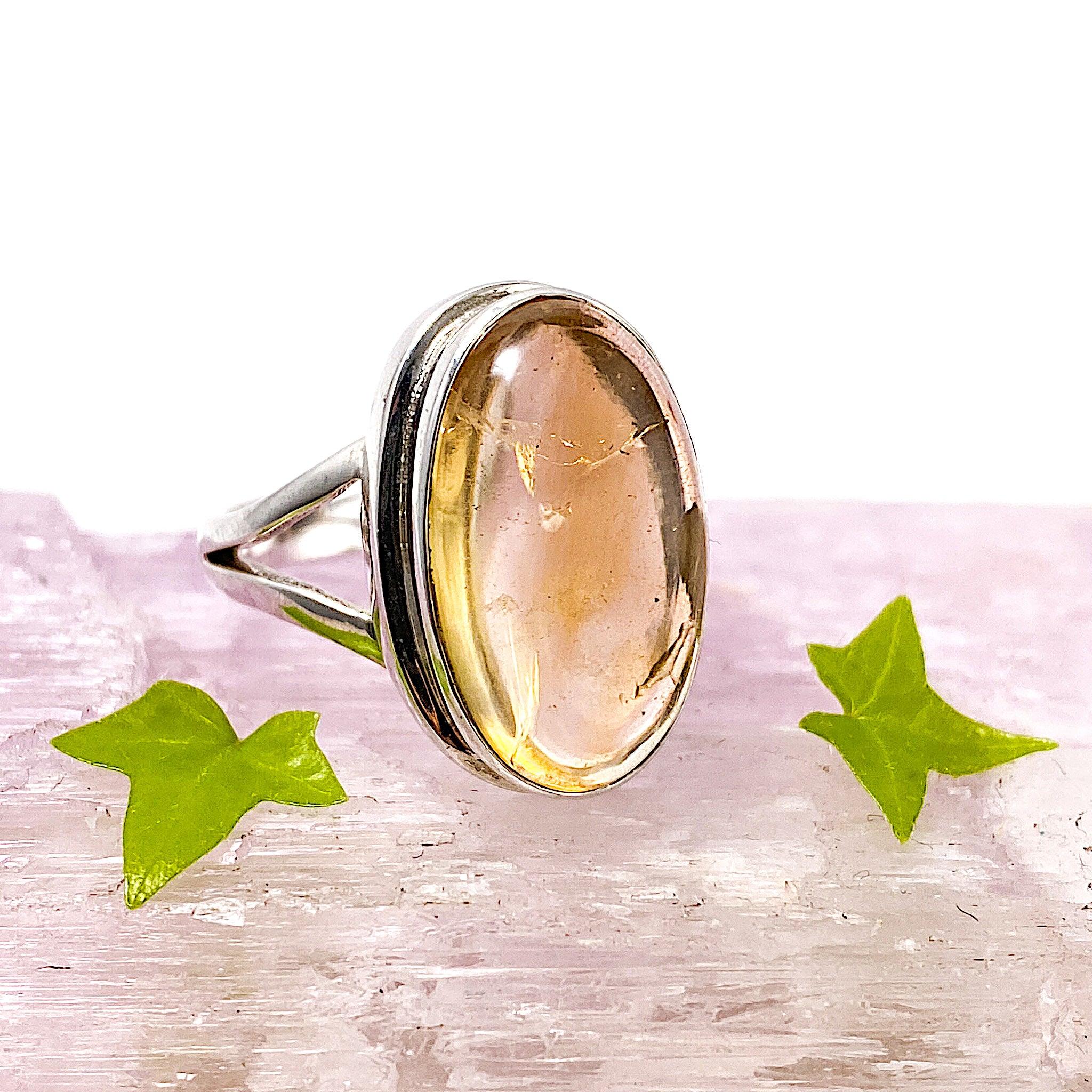 Natural Citrine Gemstone Oval Ring - Size 9 - KRGJ1116 - Elegant Jewelry for Women, Perfect for Weddings, Parties & Everyday Wear