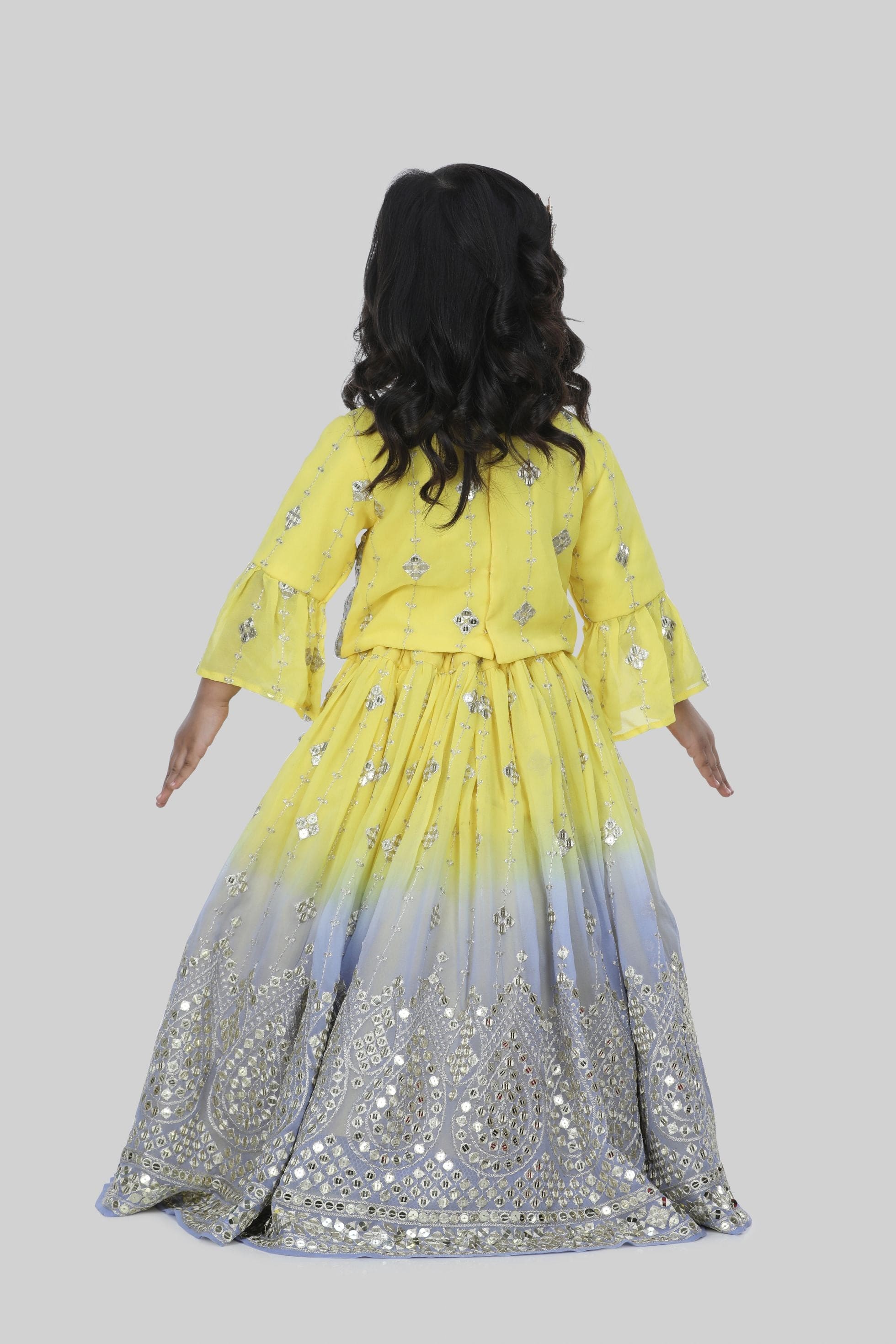 Pre Order: Lavender & Yellow Tie Dye Lehenga Choli with Dupatta - Indian Ethnic Outfit for Weddings, Festivals & Cultural Events