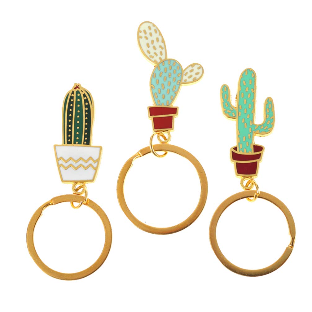 3Pcs Adorable Succulent Cactus Keychain Set - Cute Plant-Themed Alloy Pendant Key Rings for Girls, Women, Teens - Perfect for Backpacks, School Bags, Purse Accessories & Gift Giving