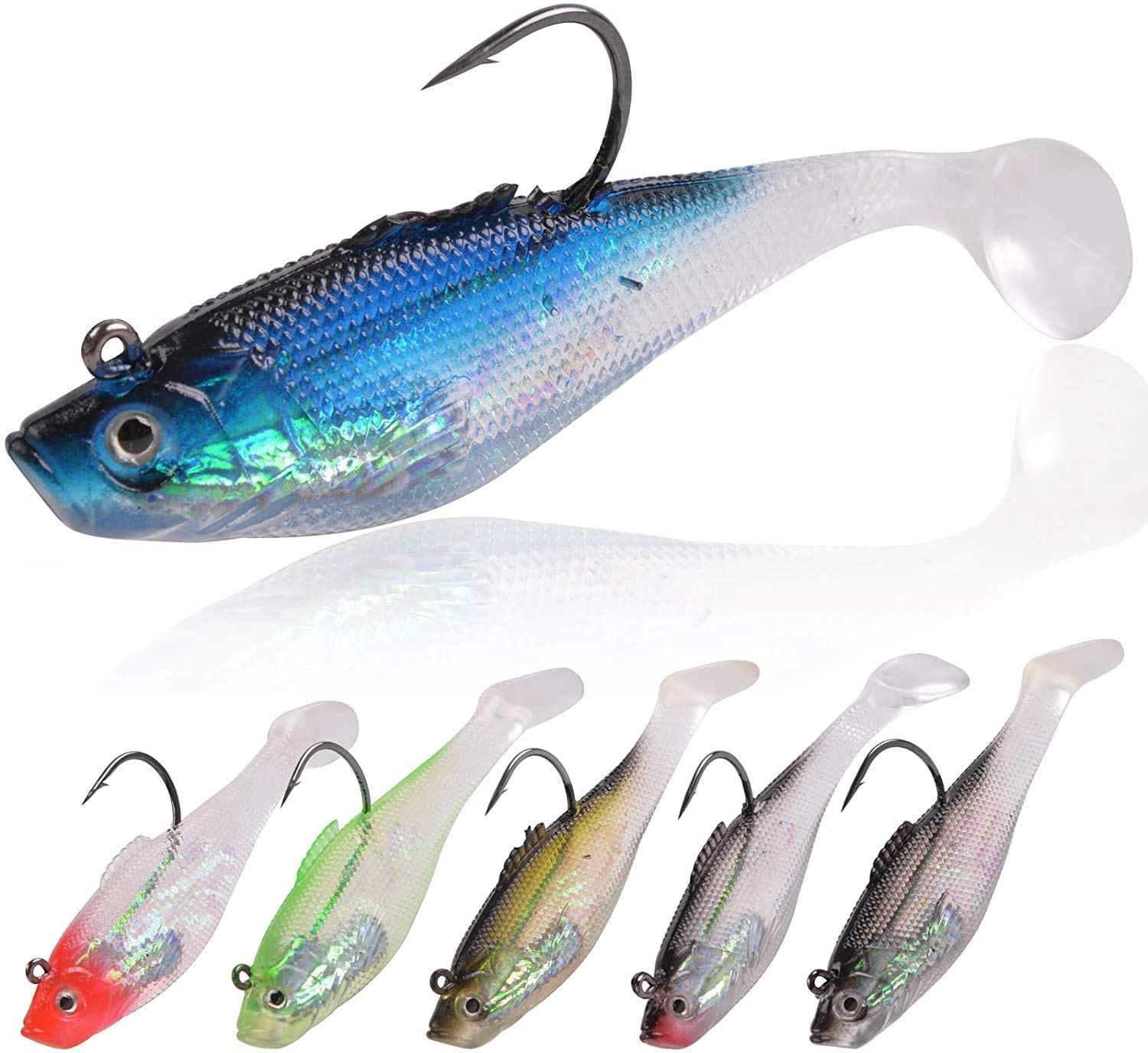 Pre-Rigged Jig Head Soft Fishing Lures with Paddle Tail Swimbaits - Bass, Trout, Pike, Walleye, Crappie Fishing Bait for Freshwater & Saltwater - Perfect for Shore Fishing, Boat Fishing, and Ice Fishing Adventures