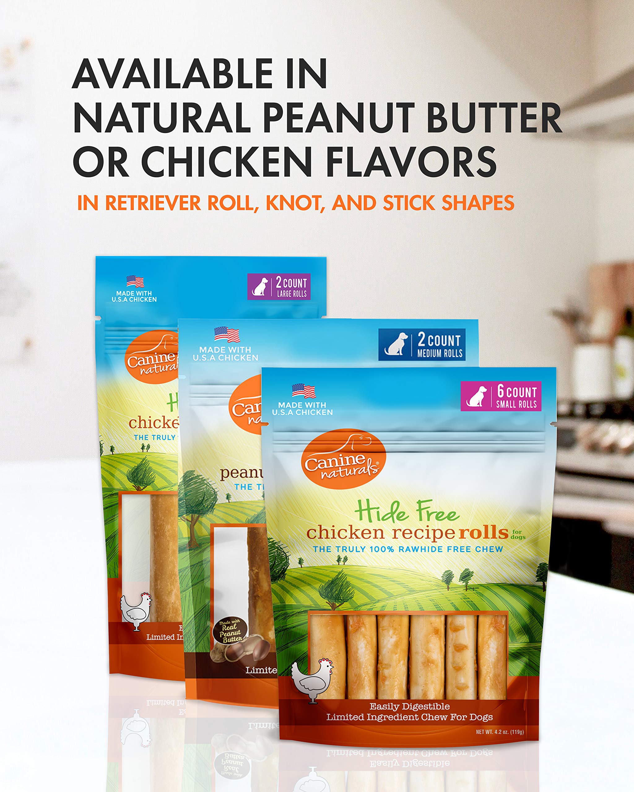 **Canine Naturals Natural Peanut Butter Dog Chews, Mini Knot - 12 Pack | 100% Rawhide & Collagen Free | All-Natural, Digestible Treats with Real Peanut Butter | Perfect for Training & Dental Health**