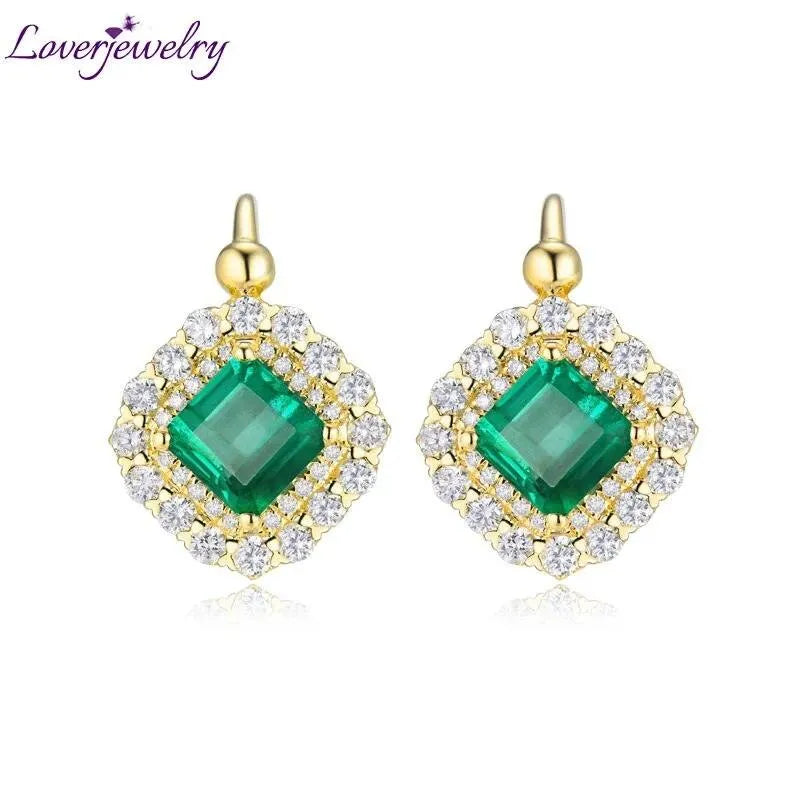 LOVERJEWELRY Vintage 18K Gold Diamond & Emerald Earrings for Women - AU750 Yellow Gold Wedding Jewelry, Anniversary Gift, Party Accessories - Perfect for Bridal, Evening Events & Special Occasions