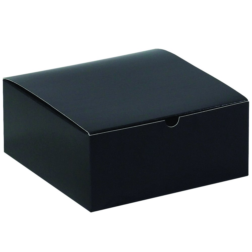 Premium 8x8x3.5 Inch Glossy Black Gift Boxes - Pack of 100 | Easy Assembly Holiday & Birthday Present Packaging | Perfect for Christmas, Wedding Favors, Corporate Gifts & Party Favors
