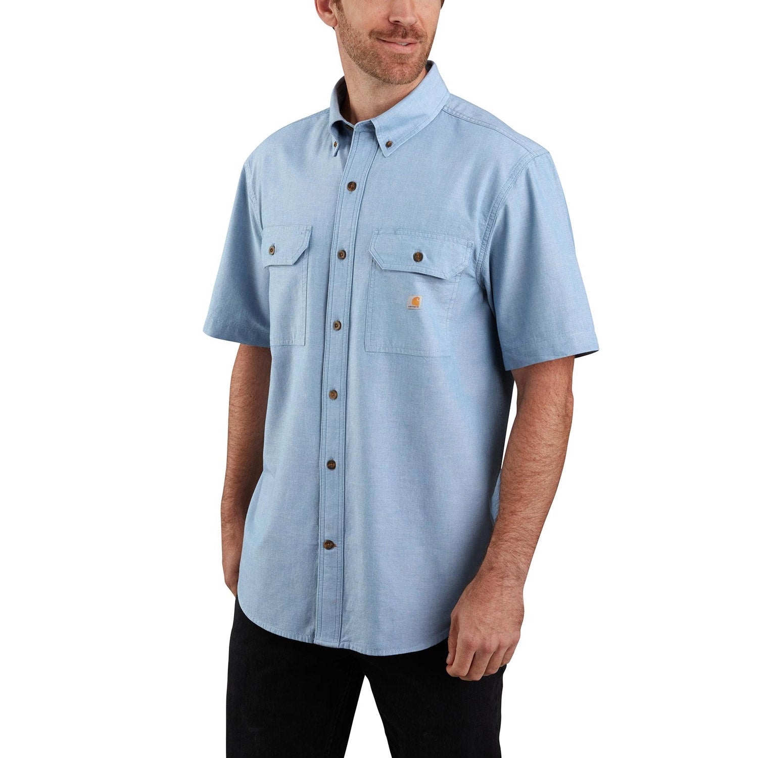 Carhartt Men's Loose Fit Midweight Chambray Short Sleeve Work Shirt - Durable Casual Button-Up for Construction, Outdoor & Everyday Wear