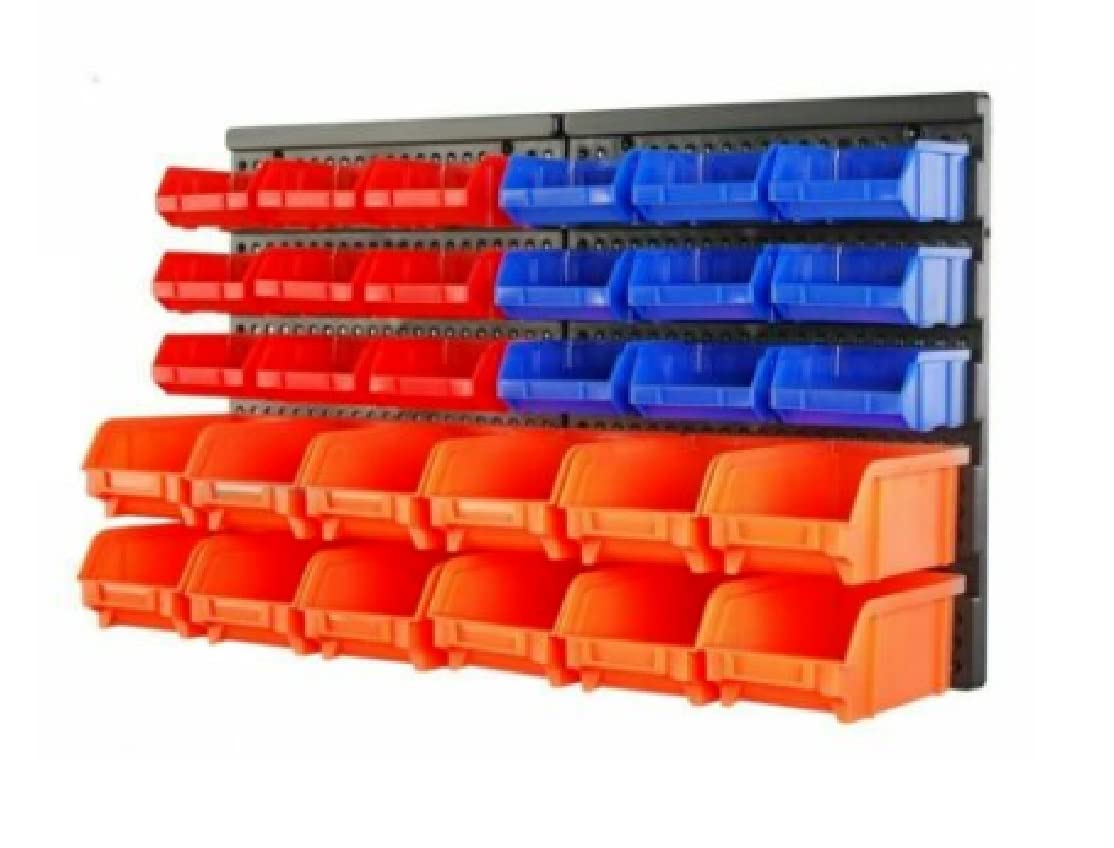 30-Piece Wall Mounted Storage Box Organizer - Plastic Bins & Racks for Garage, Shop Tools & Home Organization | Space-Saving Storage Solution for DIY, Workshop & Closet