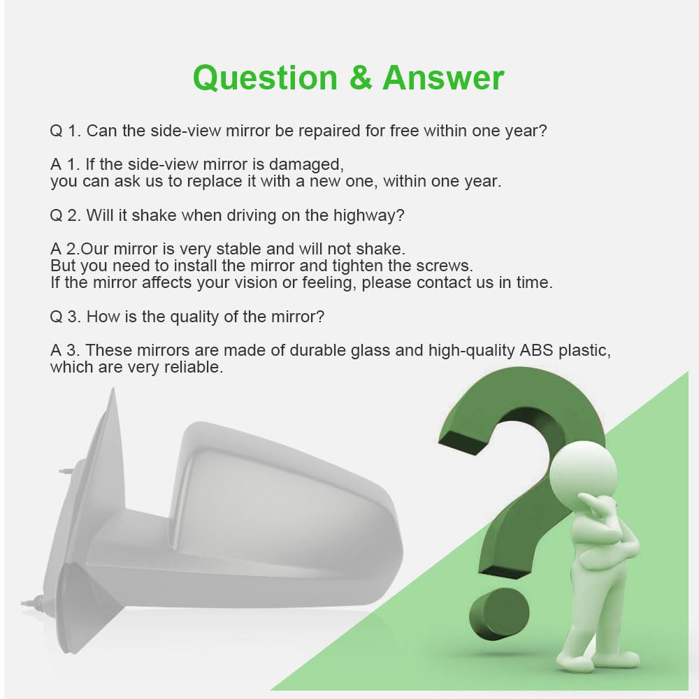 SCITOO Power Heated Left Side View Mirror Compatible with 2008-2014 Dodge Avenger - Driver Side Non-Folding Exterior Replacement Mirror (Part #CH1320268) | Perfect for Parking Assistance & Blind Spot Visibility
