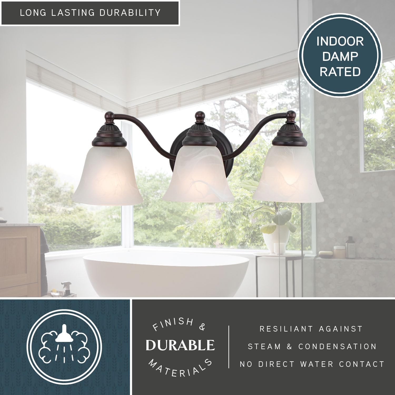 Stanford 3-Light Bronze Bathroom Vanity Light Fixture - Perfect for Modern Bathroom Lighting & Vanity Mirror Illumination