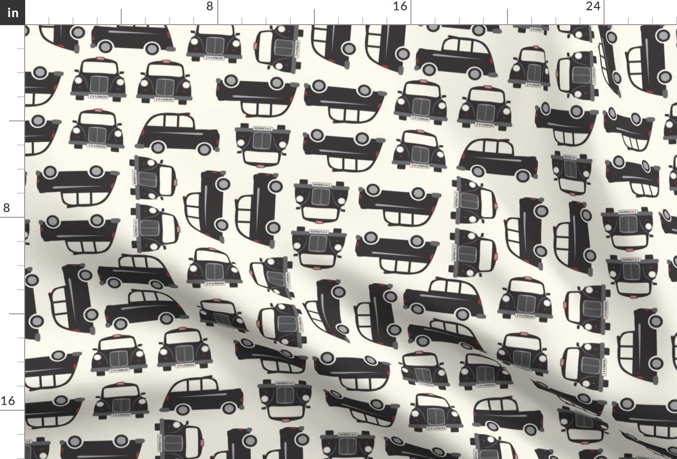 Black & White London Car Print Minky Fabric Fat Quarter - Soft Plush Material for Sewing Baby Blankets, Quilt Backing & DIY Plush Toys - Perfect for Nursery Decor & Craft Projects
