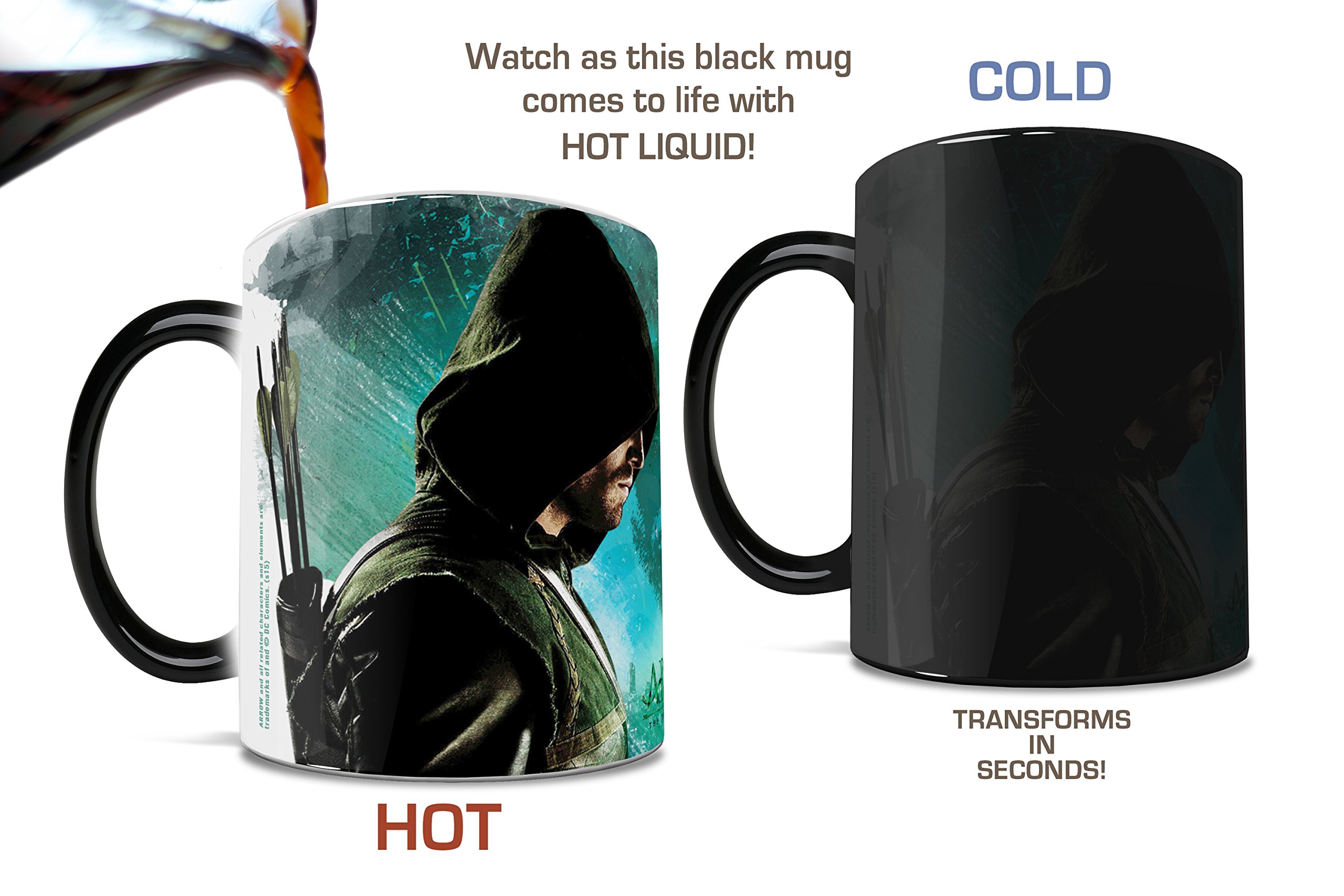 Green Arrow Morphing Mug - Heat Activated Ceramic Coffee Cup with Superhero Design - Perfect for Superhero Fans, Office Use & Gift Giving