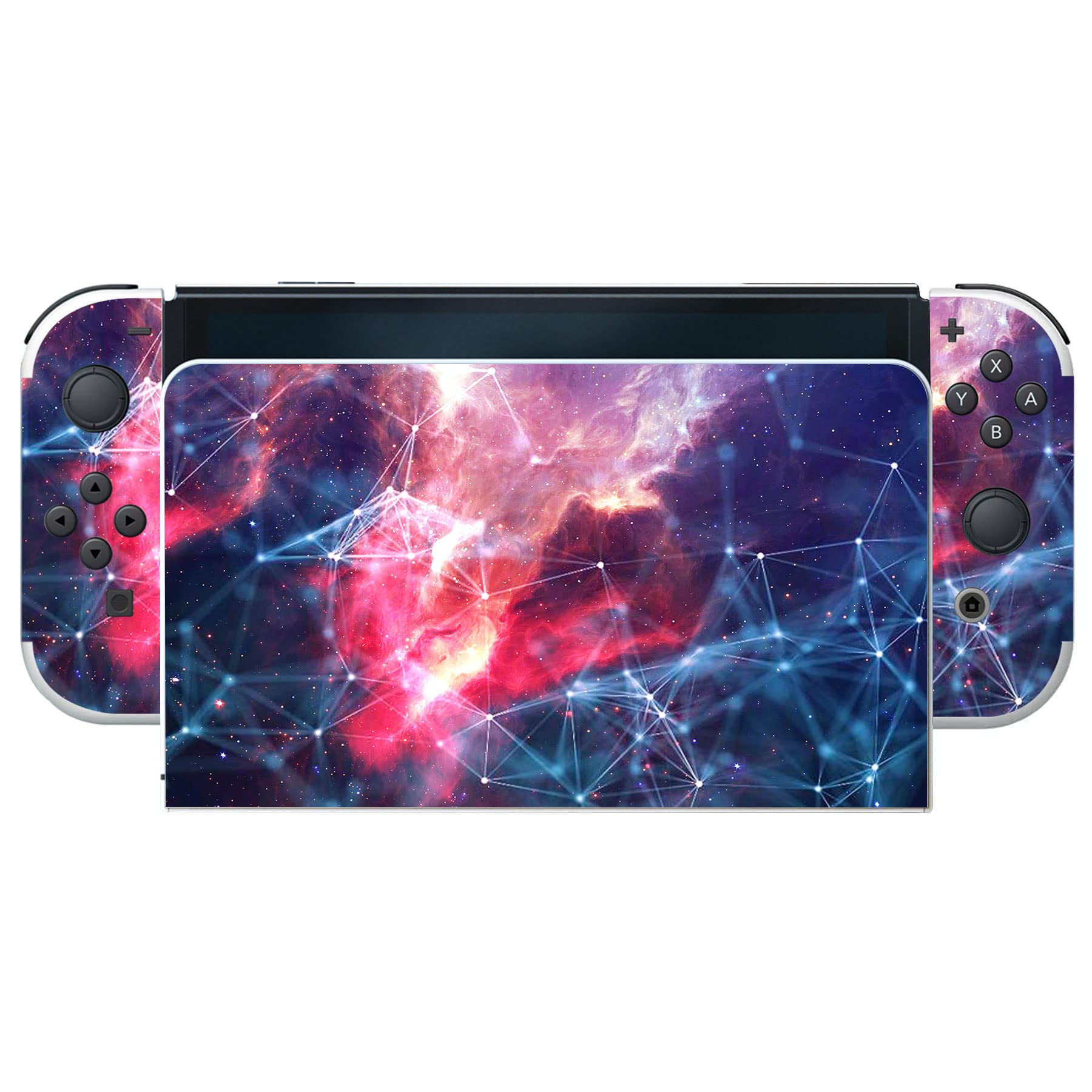 PlayVital Full Protective Sticker Set for Nintendo Switch OLED Model - Custom Vinyl Decal Skin for Console, Joy-Con, Dock & Grip - Galaxy Space Design | Perfect for Gaming Protection & Personalized Style