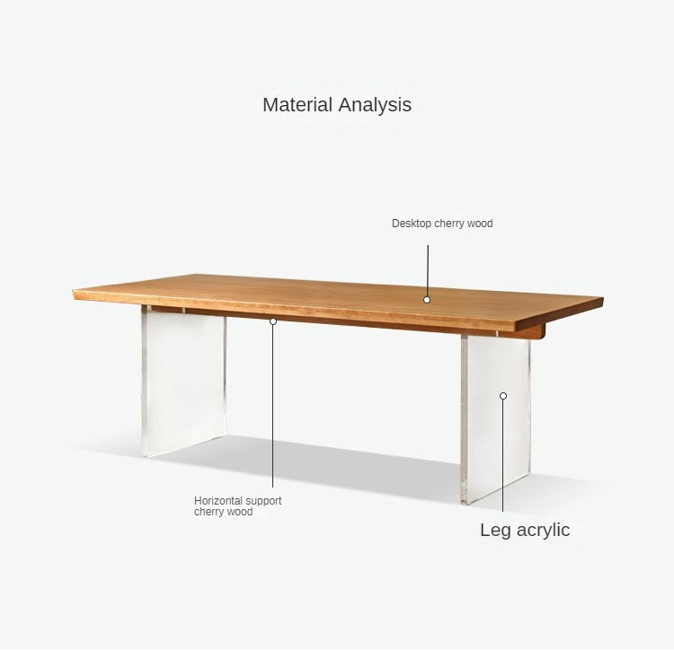 Solid Oak & Cherry Wood Acrylic Suspension Dining Table - Modern Floating Design for Small Spaces, Kitchens & Contemporary Dining Rooms