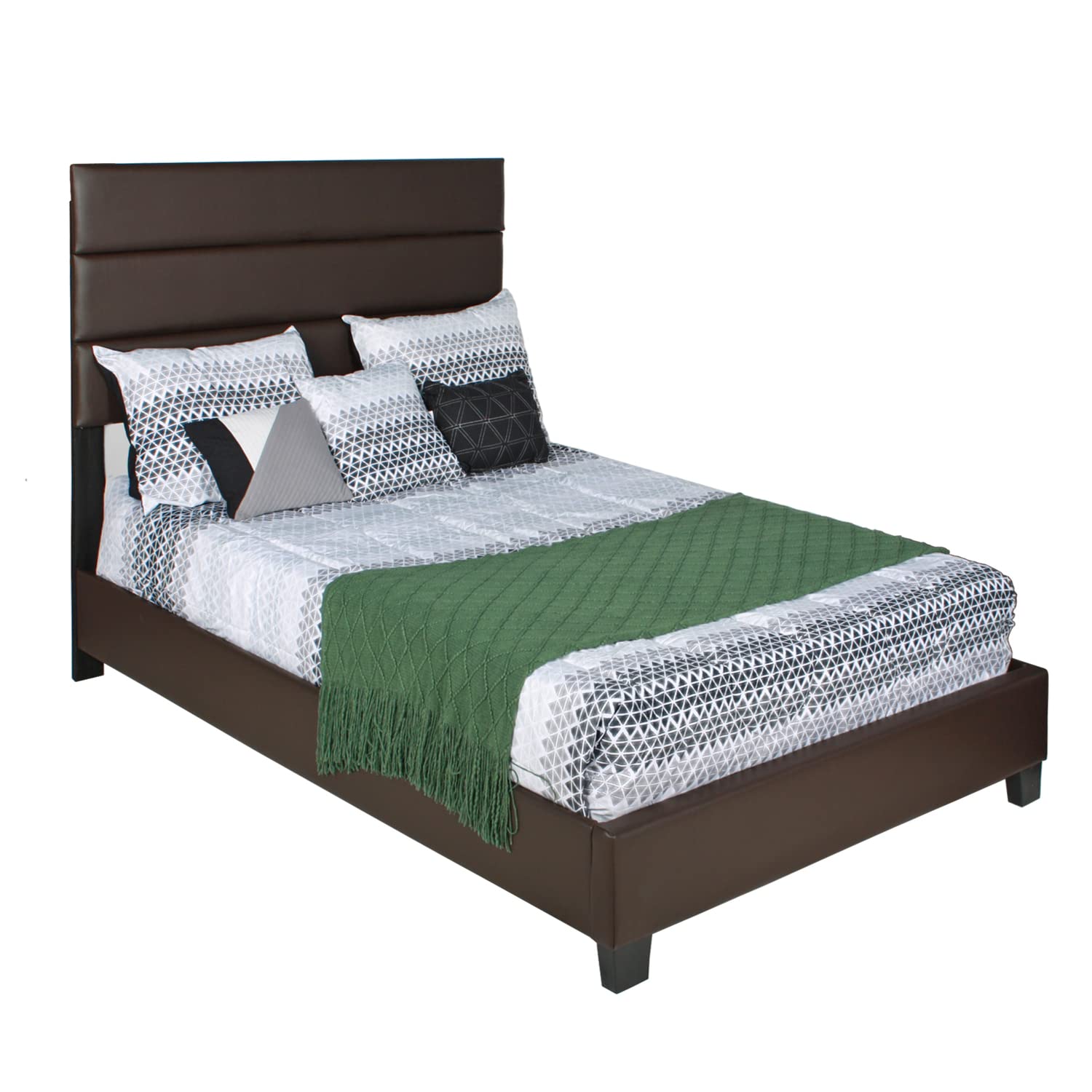 Better Home Products Napoli Faux Leather Upholstered Twin Size Platform Bed Frame in Tobacco Brown - Perfect for Small Bedrooms, Guest Rooms & Dormitories