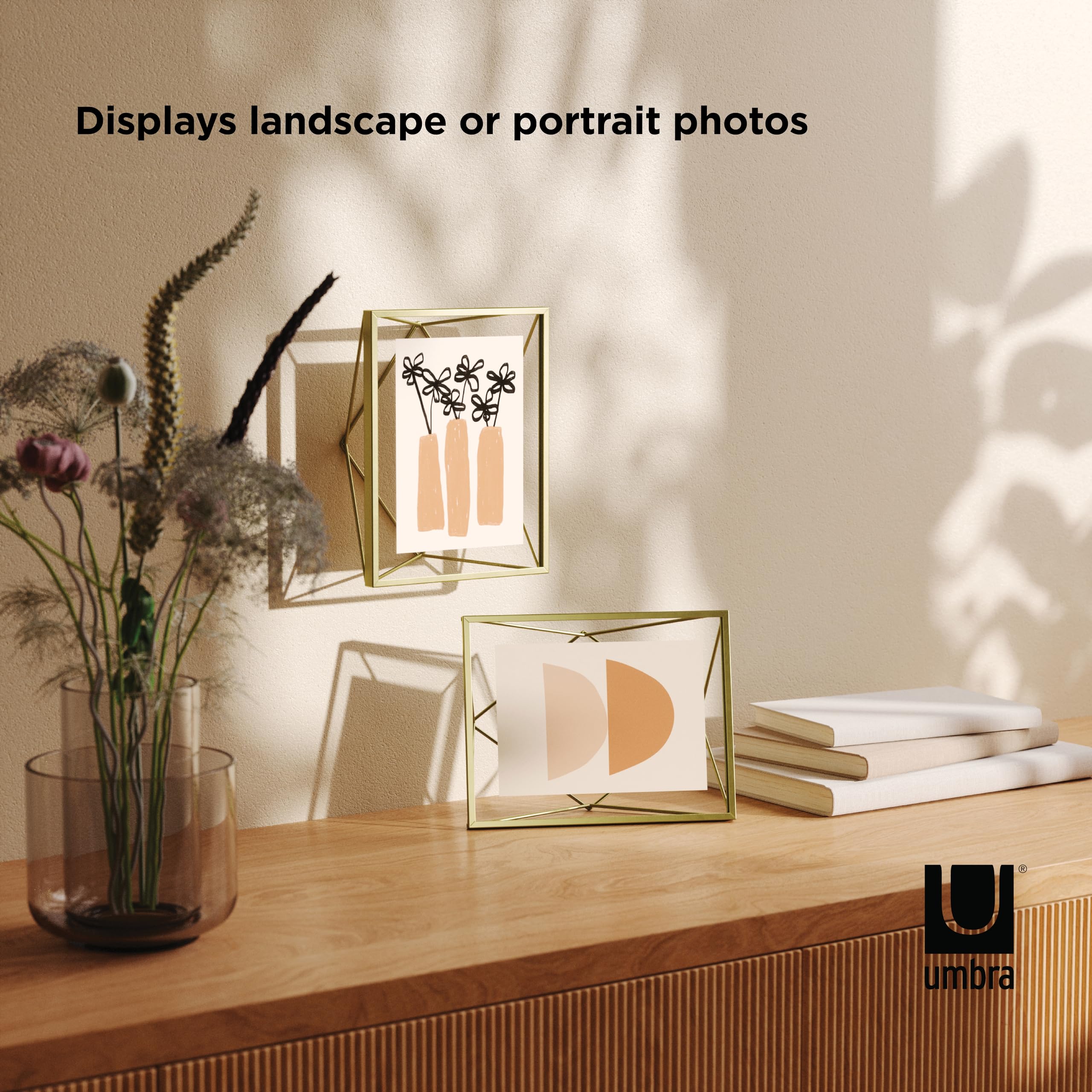 Umbra Prisma 5x7 Picture Frame - Elegant Brass Metal Photo Display for Desk or Wall - Perfect for Home Office Decor, Wedding Photos & Gift Giving