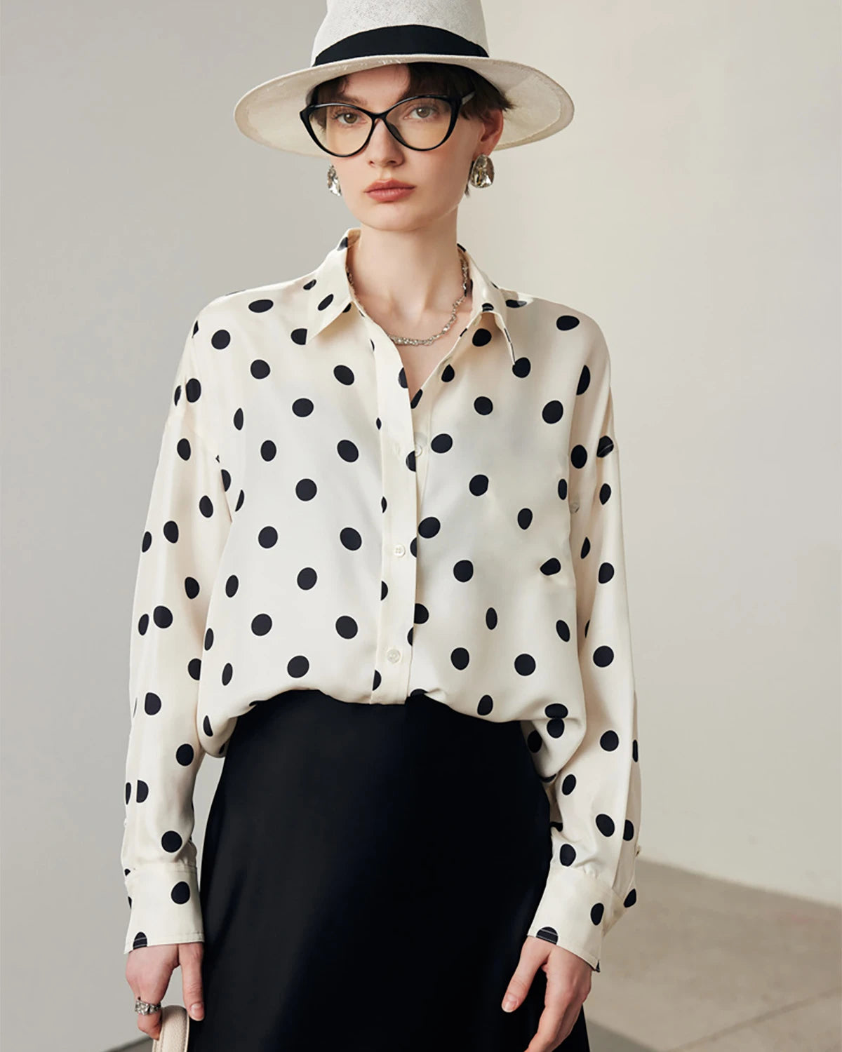 Elegant Polka Dot Silk Blouse for Women - Soft & Breathable Luxury Blouse - Perfect for Office, Party & Special Occasions