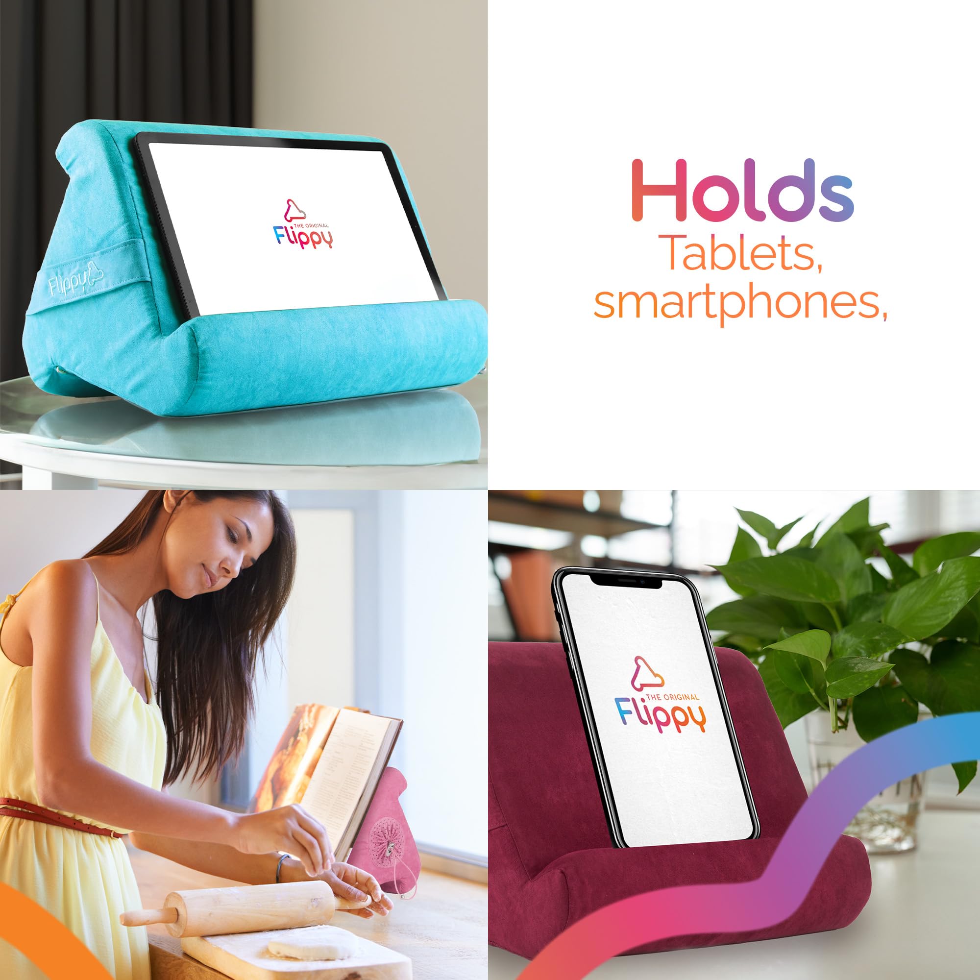 Flippy Tablet Pillow Stand - Adjustable Cushion Stand Holder for iPad, Kindle, iPhone & Samsung - Perfect for Bed, Lap & Desk Use - Supports Reading, Watching & Working - True Blue