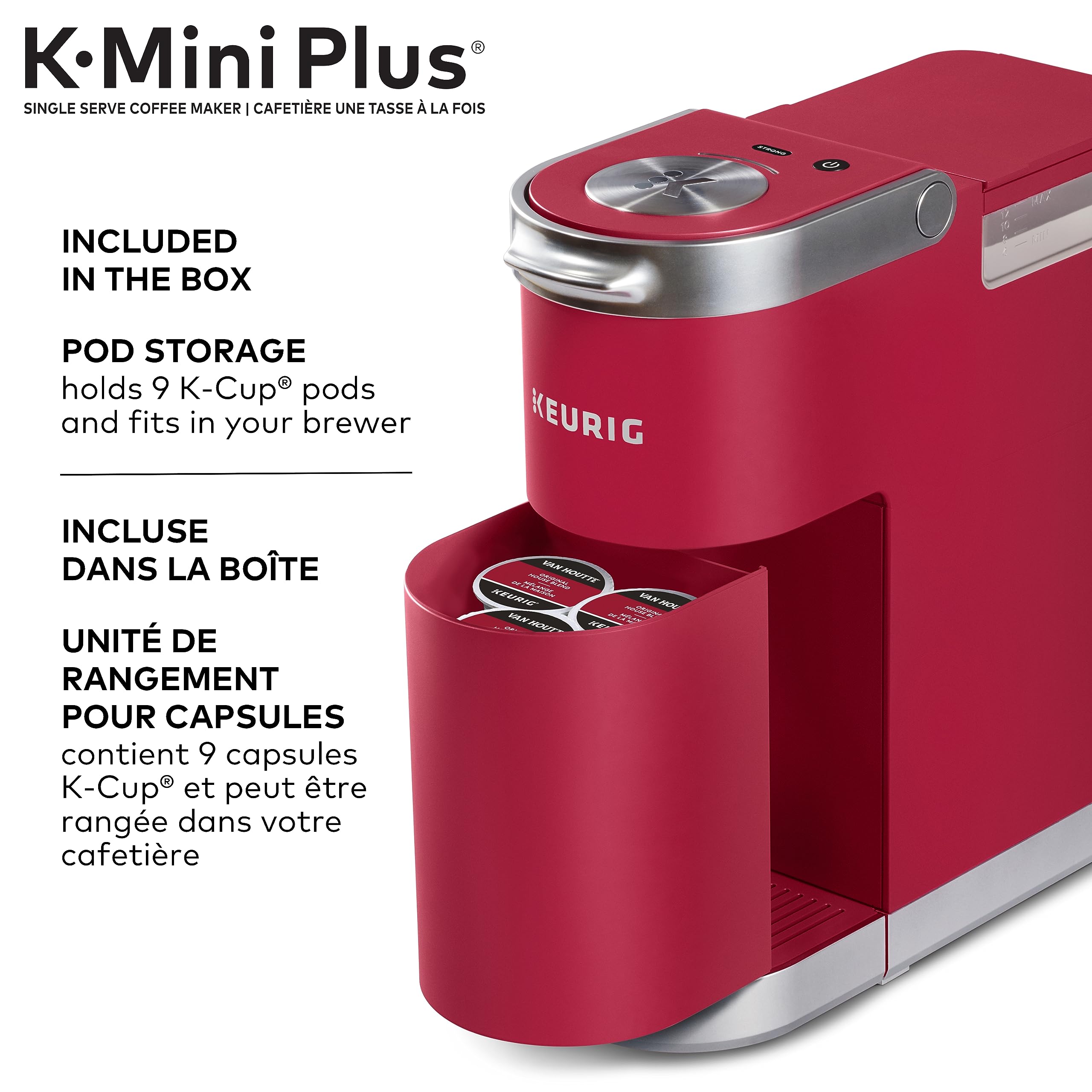 Keurig K-Mini Plus Single Serve K-Cup Pod Coffee Maker in Cardinal Red - Compact & Fast Brewing for Home, Office or Dorm Room
