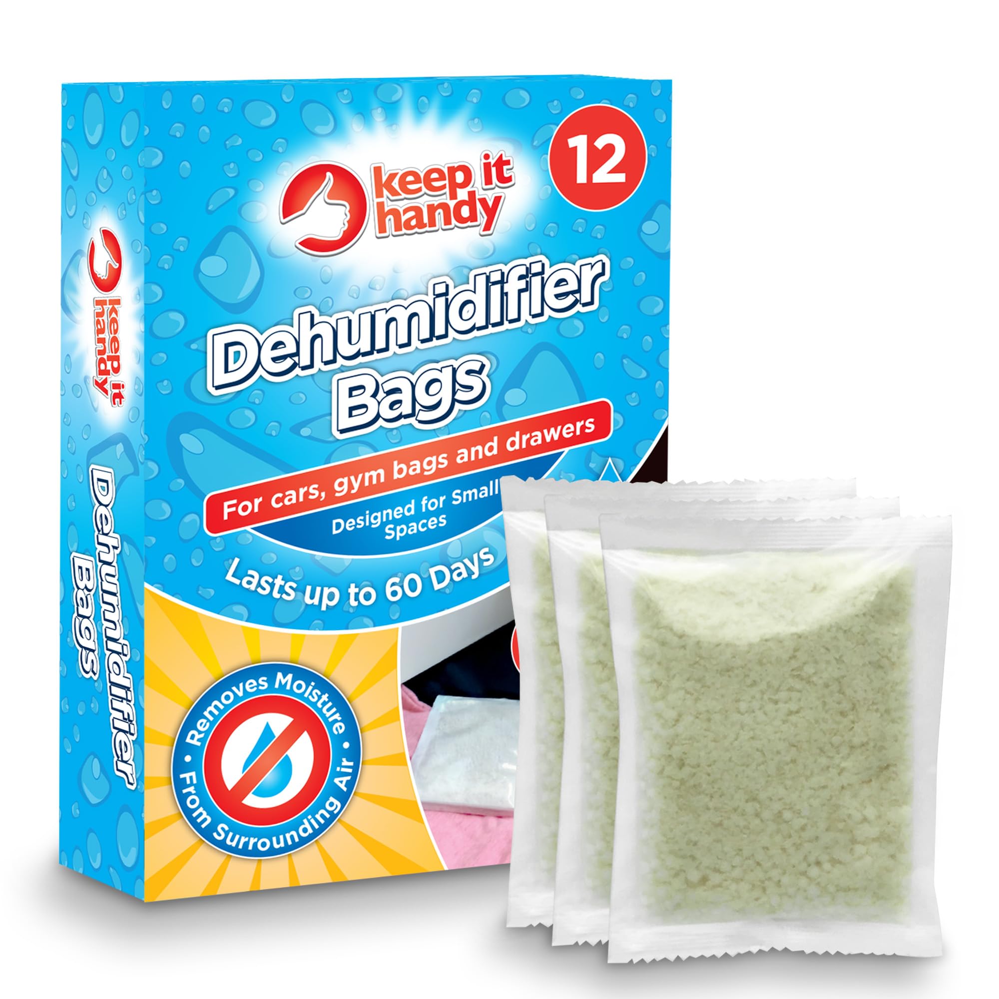 SOL 12-Pack Dehumidifier Bags - Moisture Absorbers for Home, Closet, Car & RV - Compact Disposable Damp Control with Odor Elimination - Perfect for Small Spaces, Basements, Boats & Storage Units
